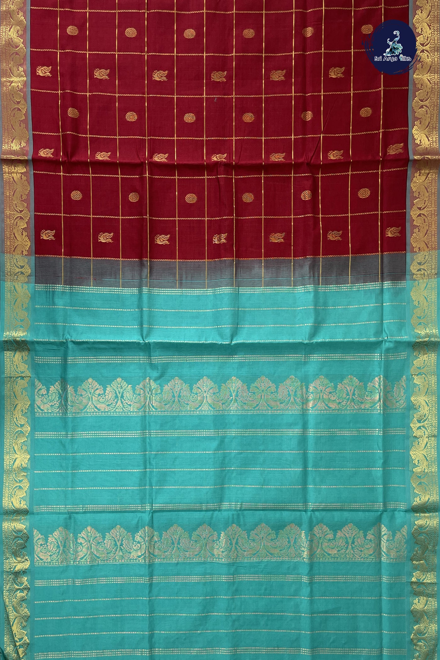 Maroon Kanchi Semi Silk Cotton Saree With Mayil Chakram Butta Pattern