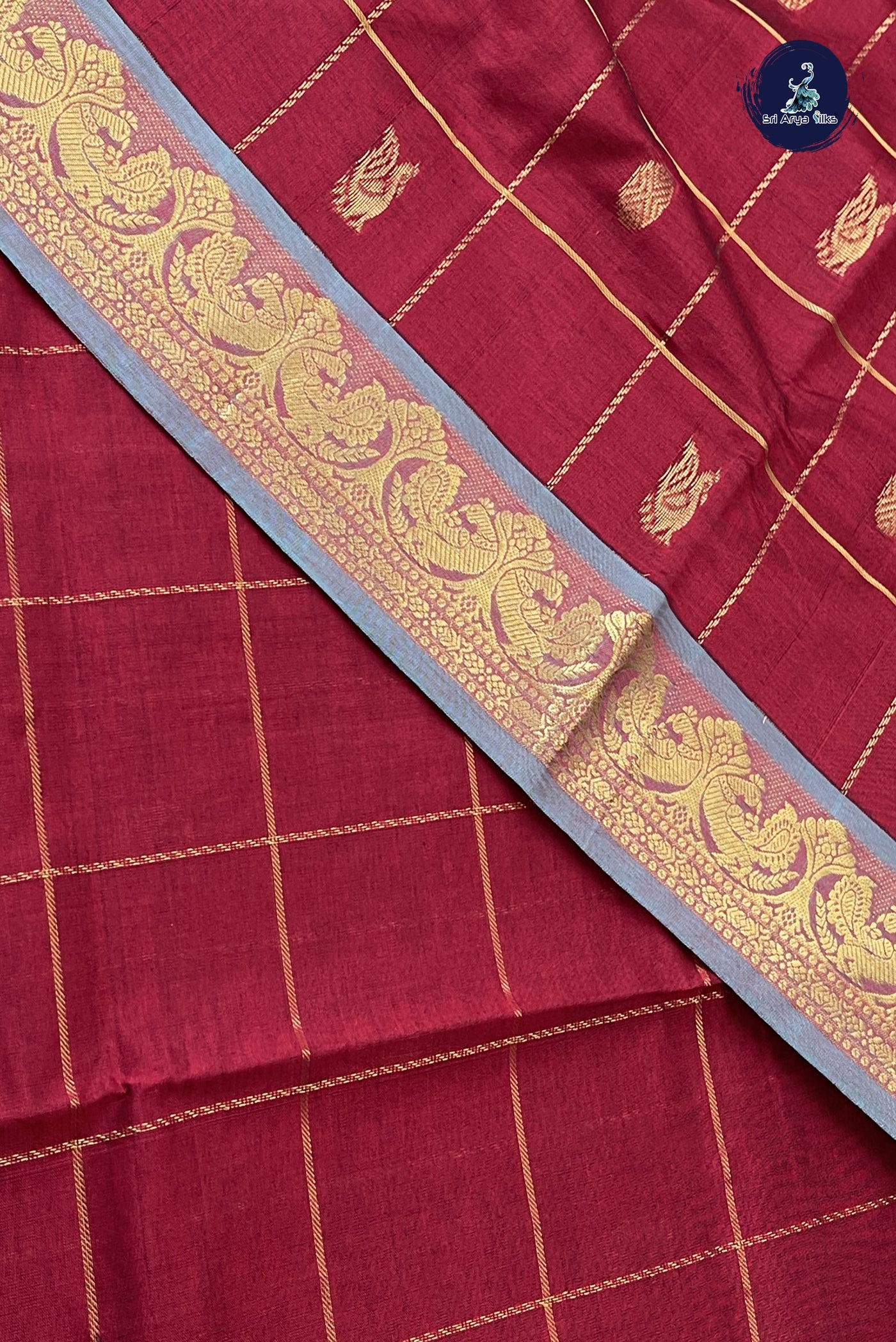 Maroon Kanchi Semi Silk Cotton Saree With Mayil Chakram Butta Pattern