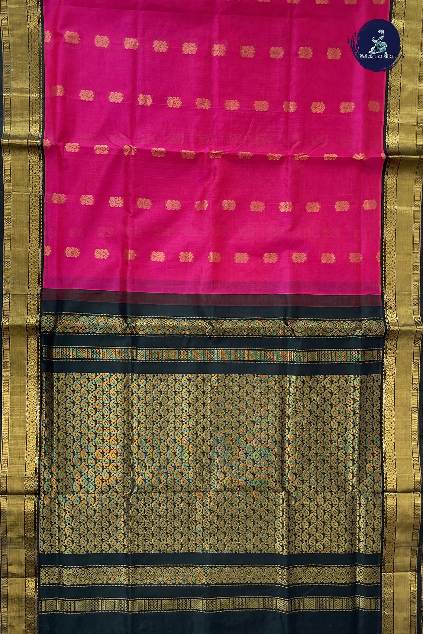 Dark Pink Korvai Silk Cotton Saree With Zari Buttas Pattern