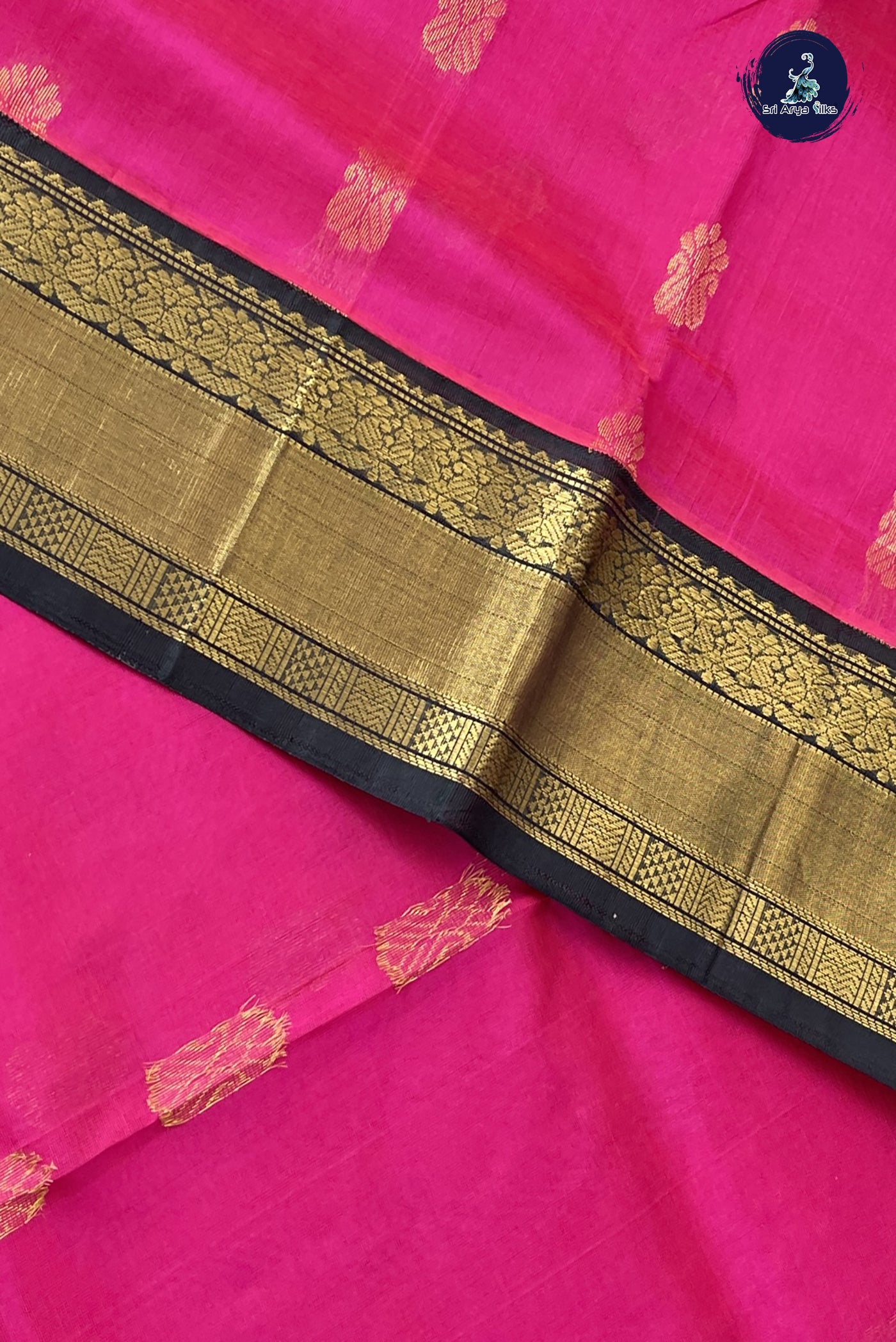 Dark Pink Korvai Silk Cotton Saree With Zari Buttas Pattern