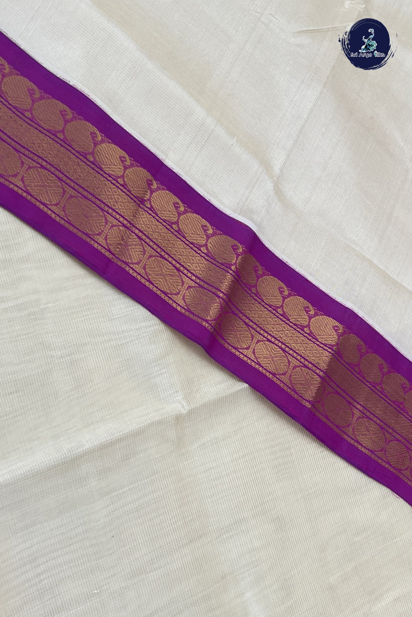 Off White Vaira Oosi Silk Cotton Saree With Vaira Oosi Pattern