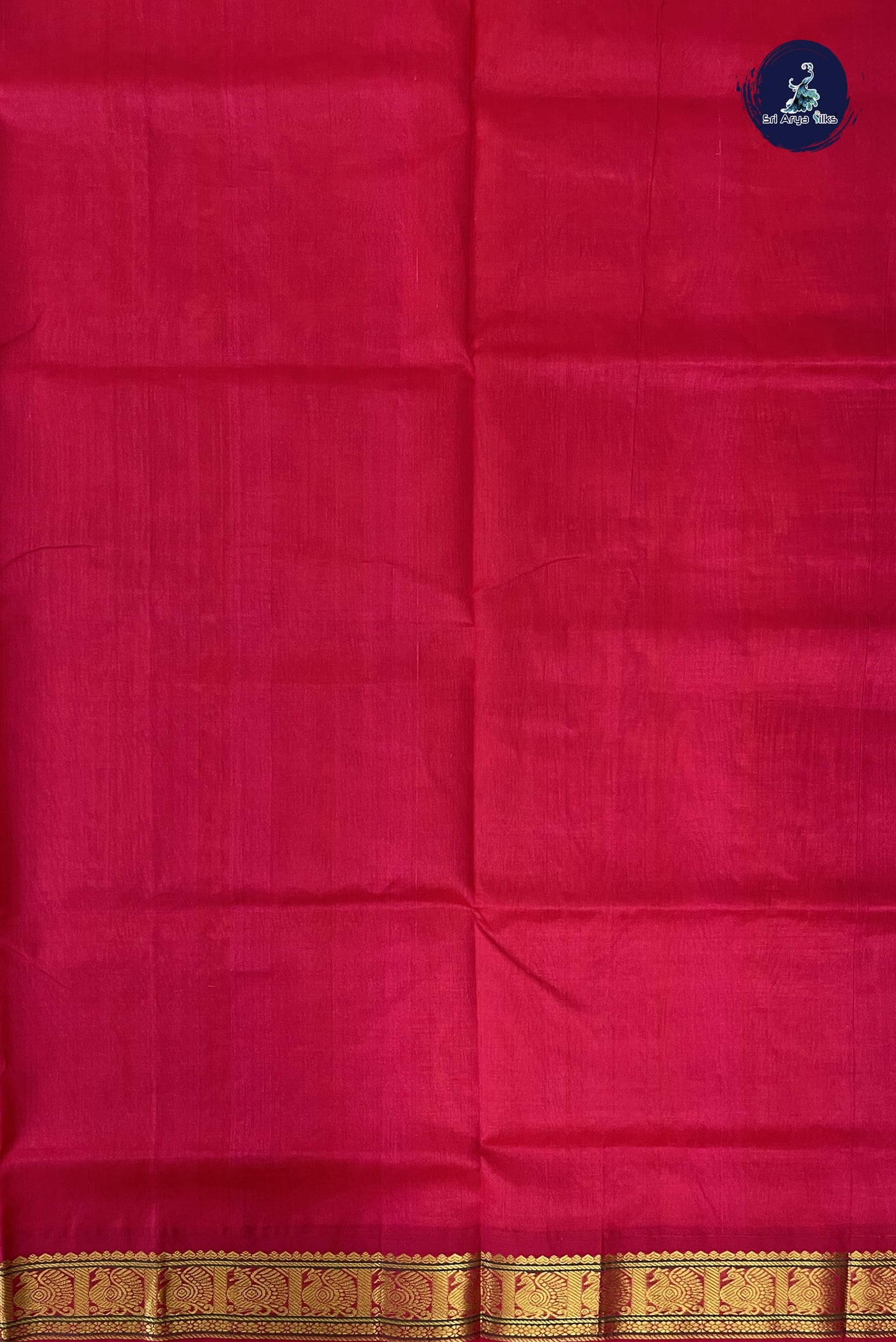 Orange Korvai Silk Cotton Saree With Plain Pattern