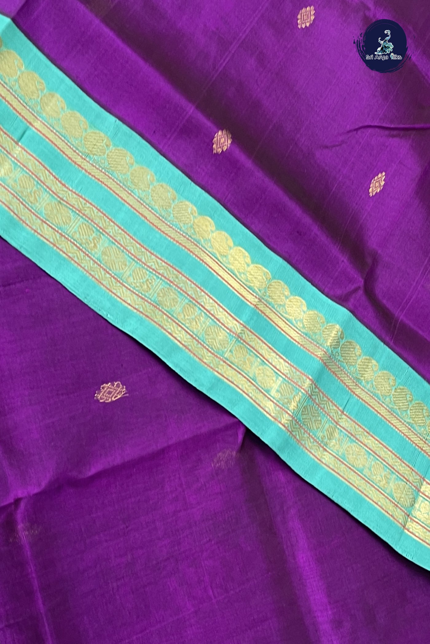 Purple Korvai Silk Cotton Saree With Zari Buttas Pattern
