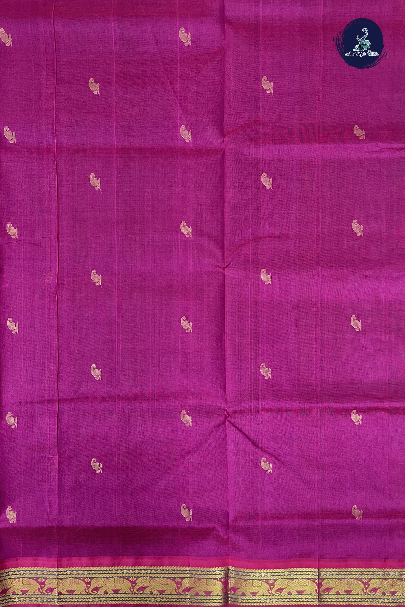 Bottle Green Korvai Silk Cotton Saree With Zari Buttas Pattern