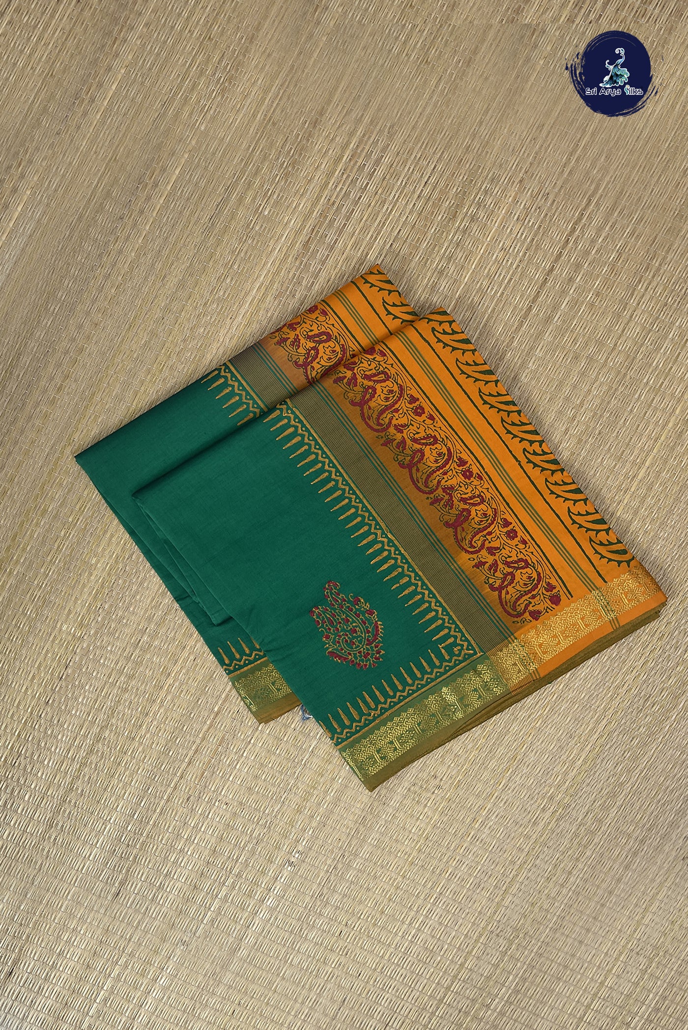 Dark Green Kanchi Semi Silk Cotton Saree With Printed Pattern
