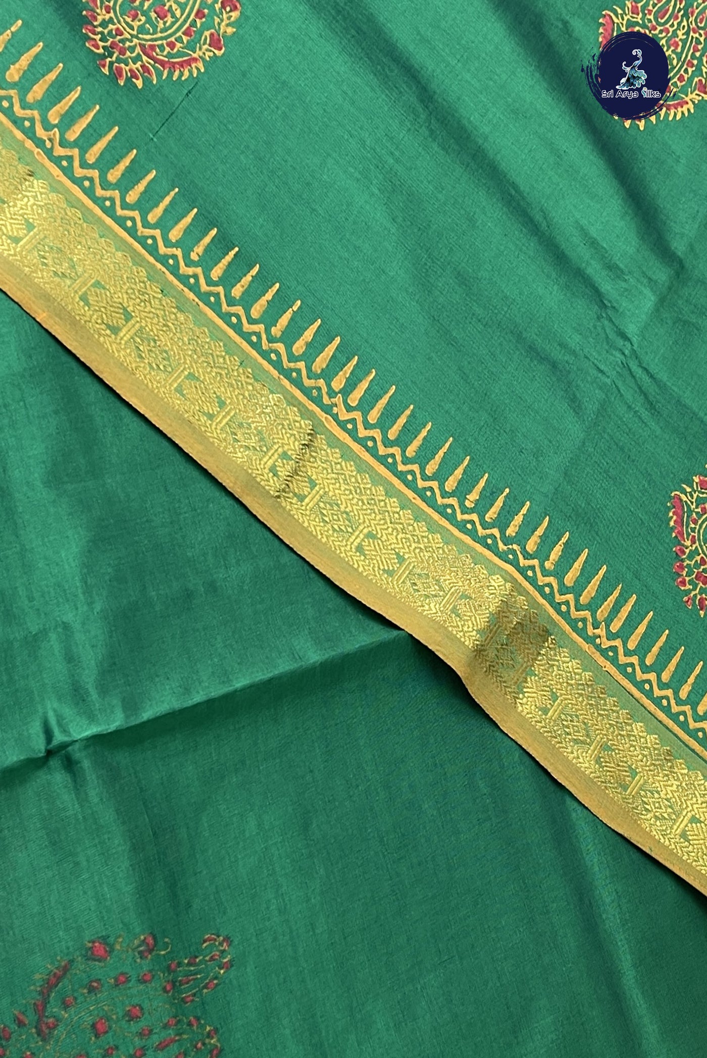 Dark Green Kanchi Semi Silk Cotton Saree With Printed Pattern