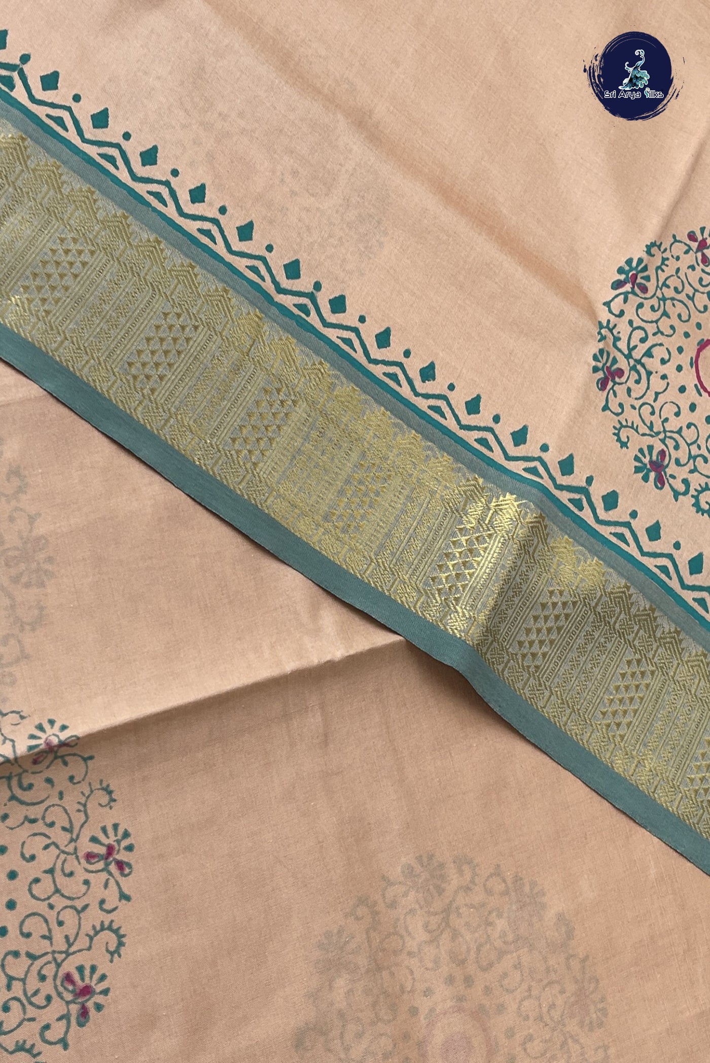 Chikku Shade Kanchi Semi Silk Cotton Saree With Printed Pattern