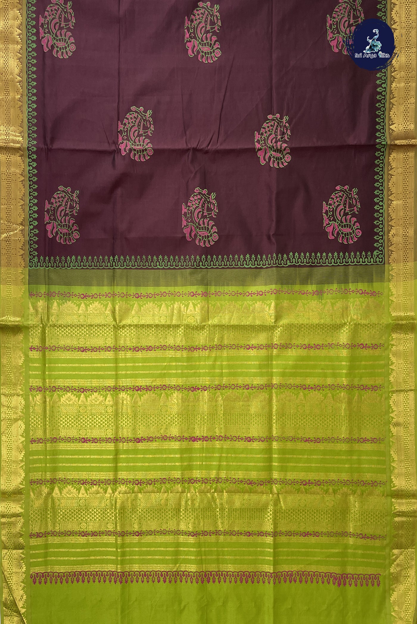 Coffee Brown Kanchi Semi Silk Cotton Saree With Printed Pattern