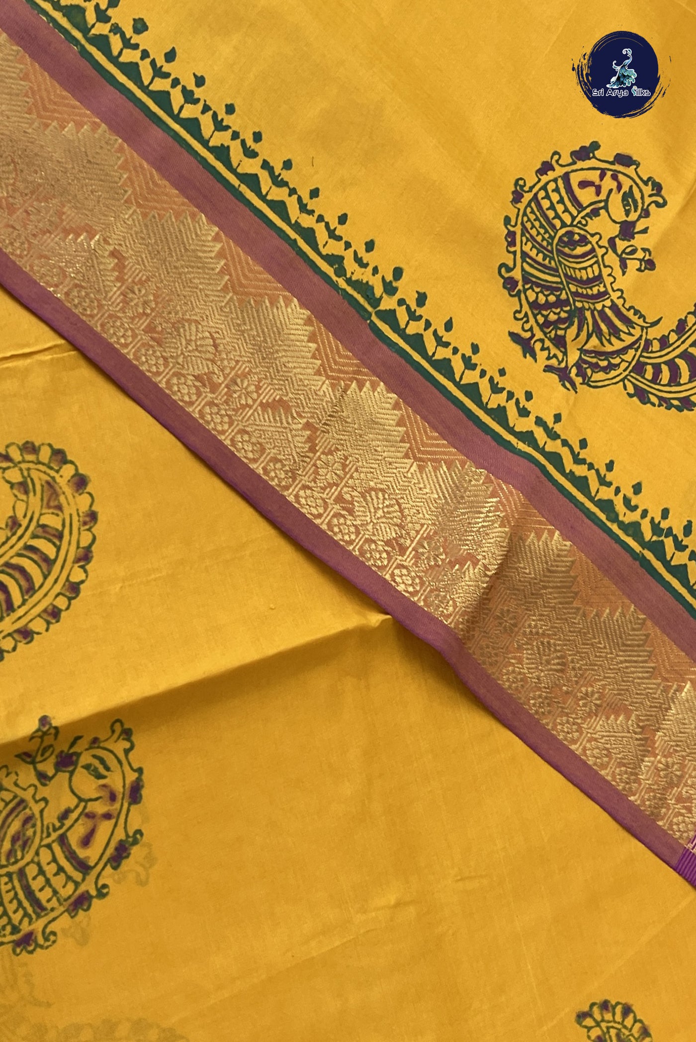 Mustard Yellow Kanchi Semi Silk Cotton Saree With Printed Pattern