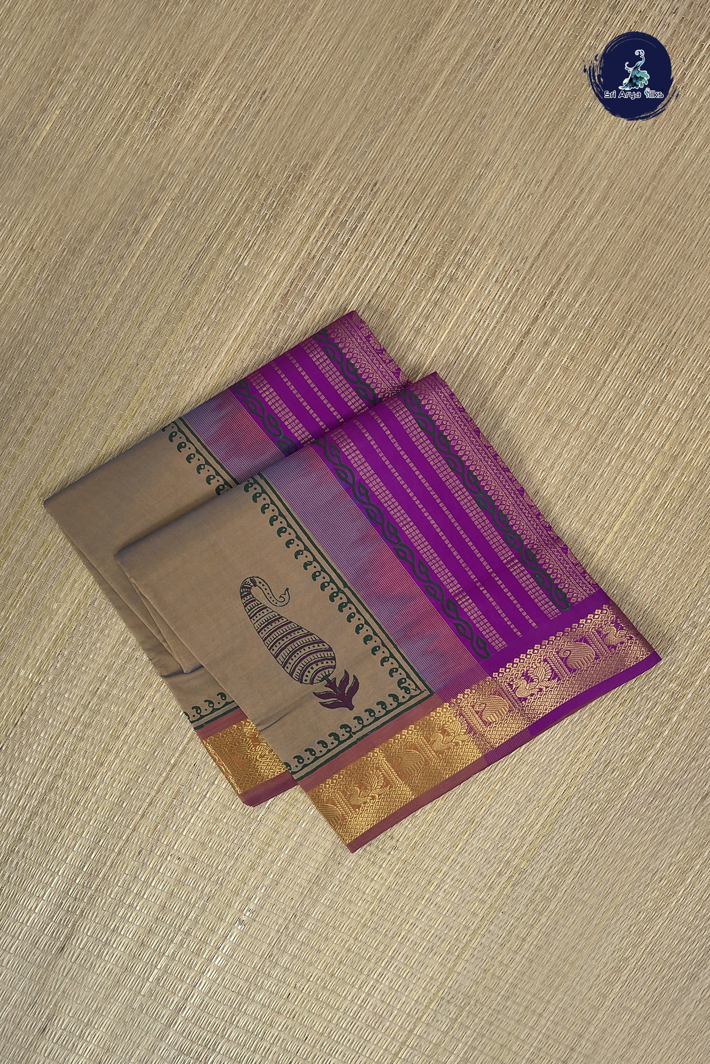 Pastel Shade Kanchi Semi Silk Cotton Saree With Printed Pattern