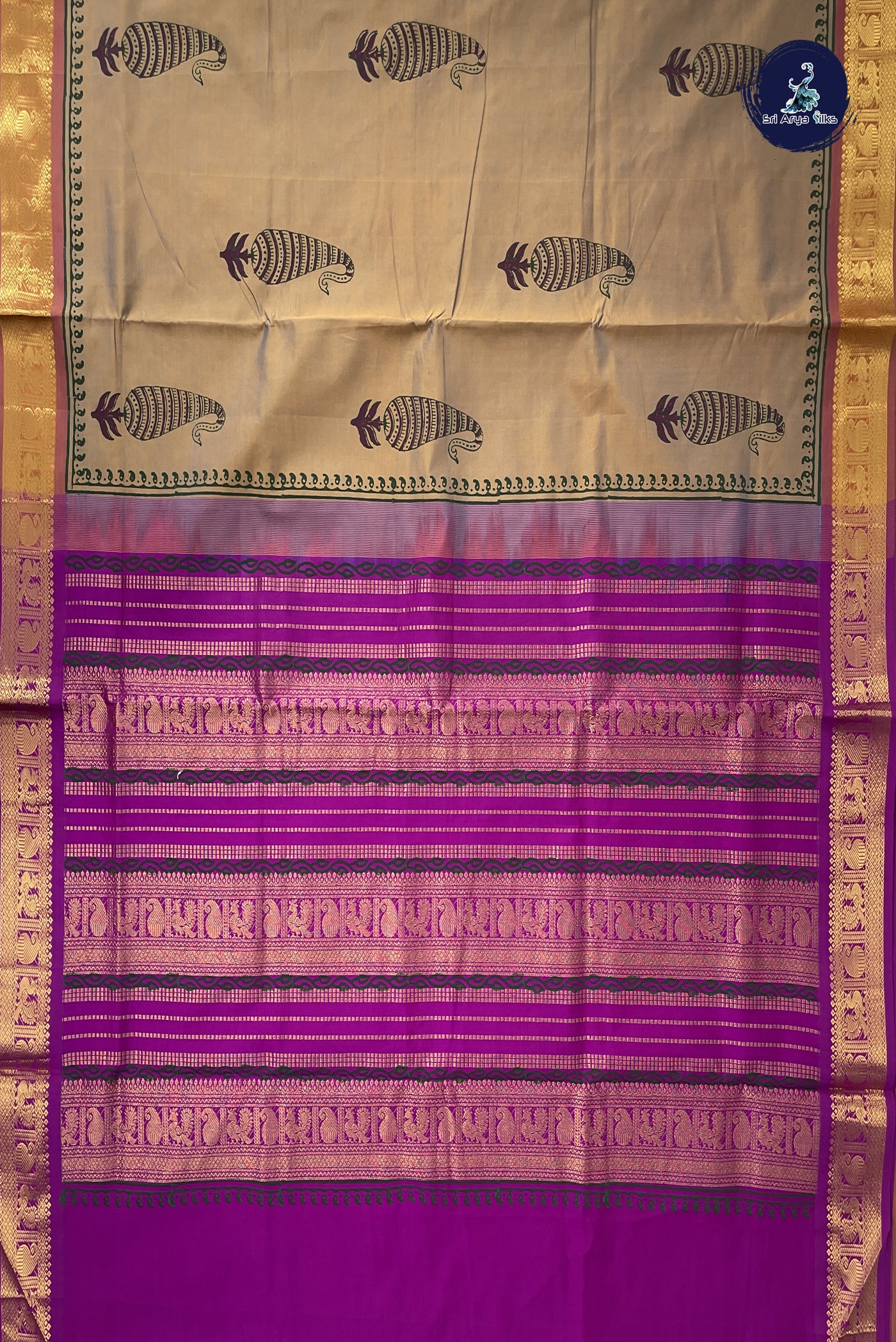 Pastel Shade Kanchi Semi Silk Cotton Saree With Printed Pattern