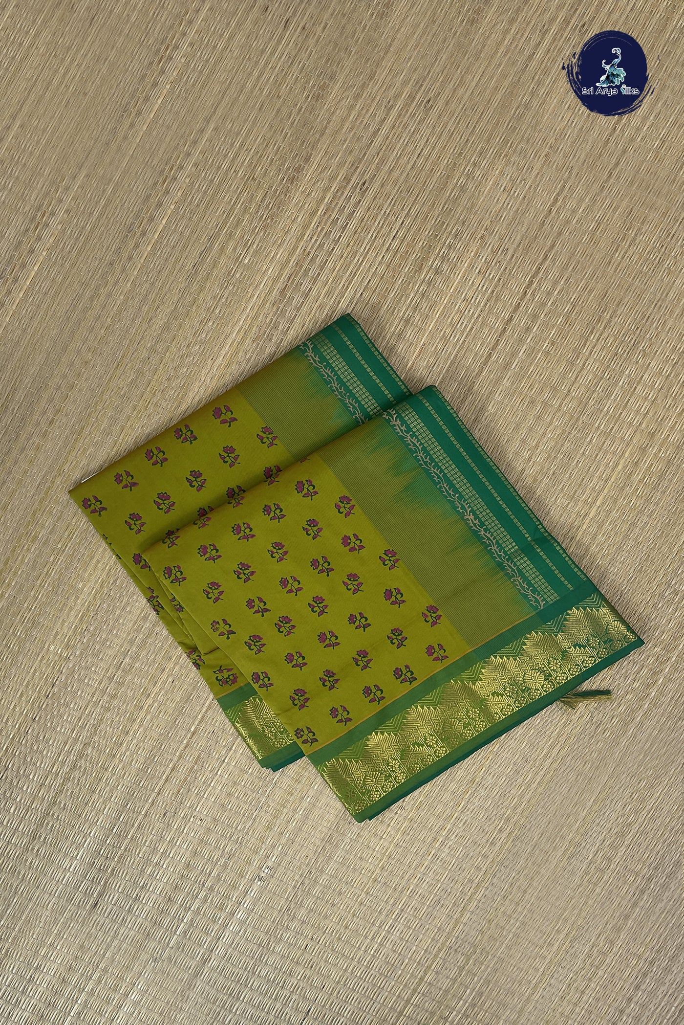 Mehendi Green Kanchi Semi Silk Cotton Saree With Printed Pattern