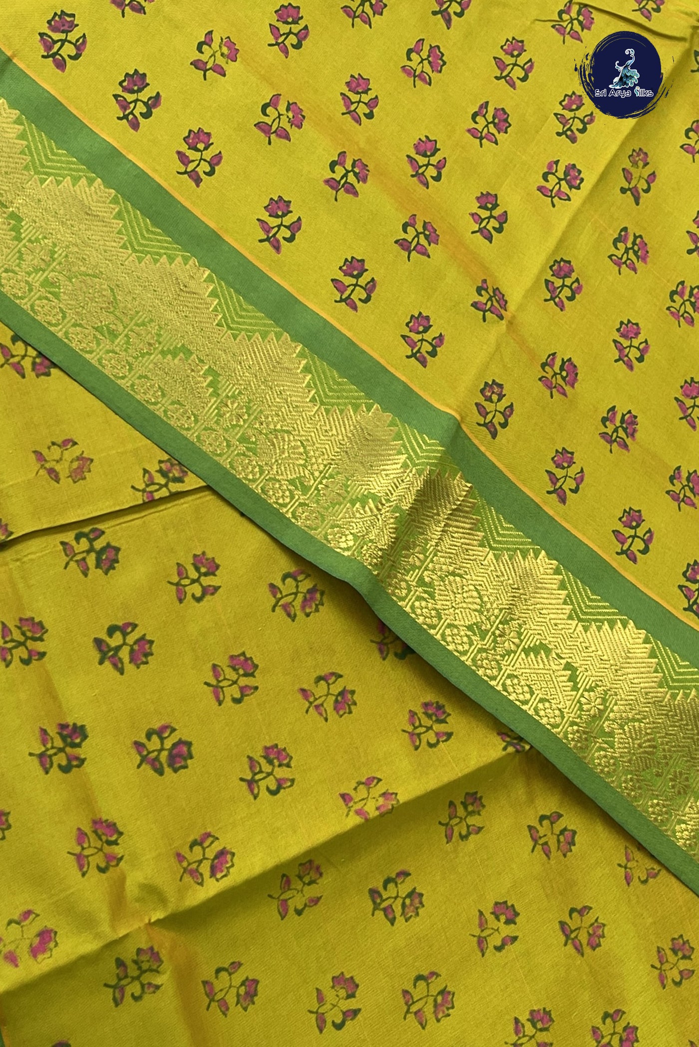 Mehendi Green Kanchi Semi Silk Cotton Saree With Printed Pattern