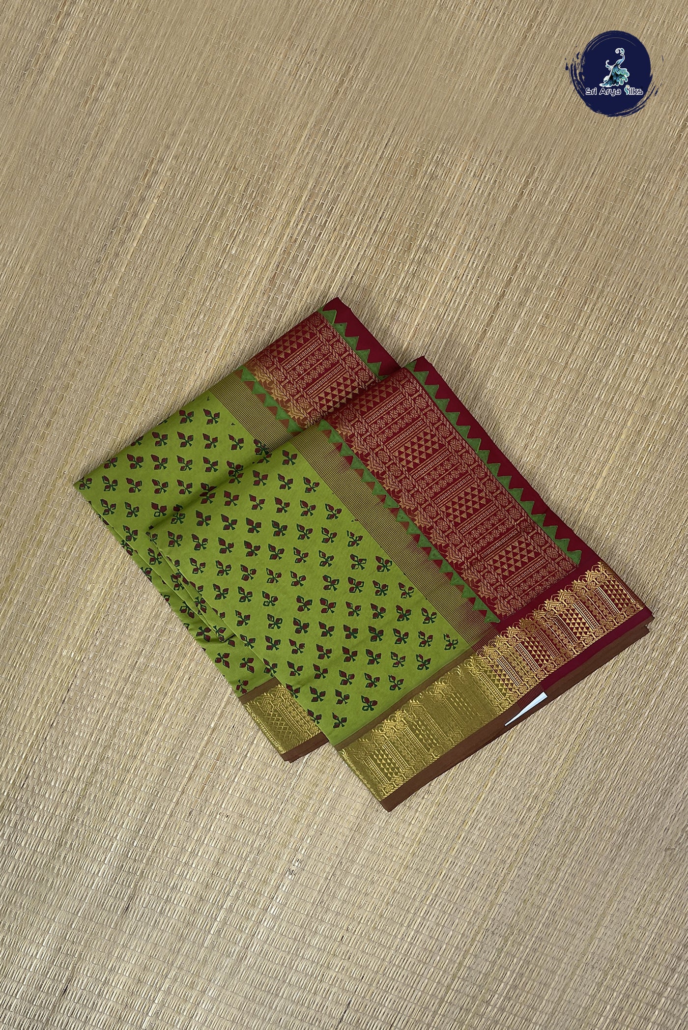 Light Green Kanchi Semi Silk Cotton Saree With Printed Pattern