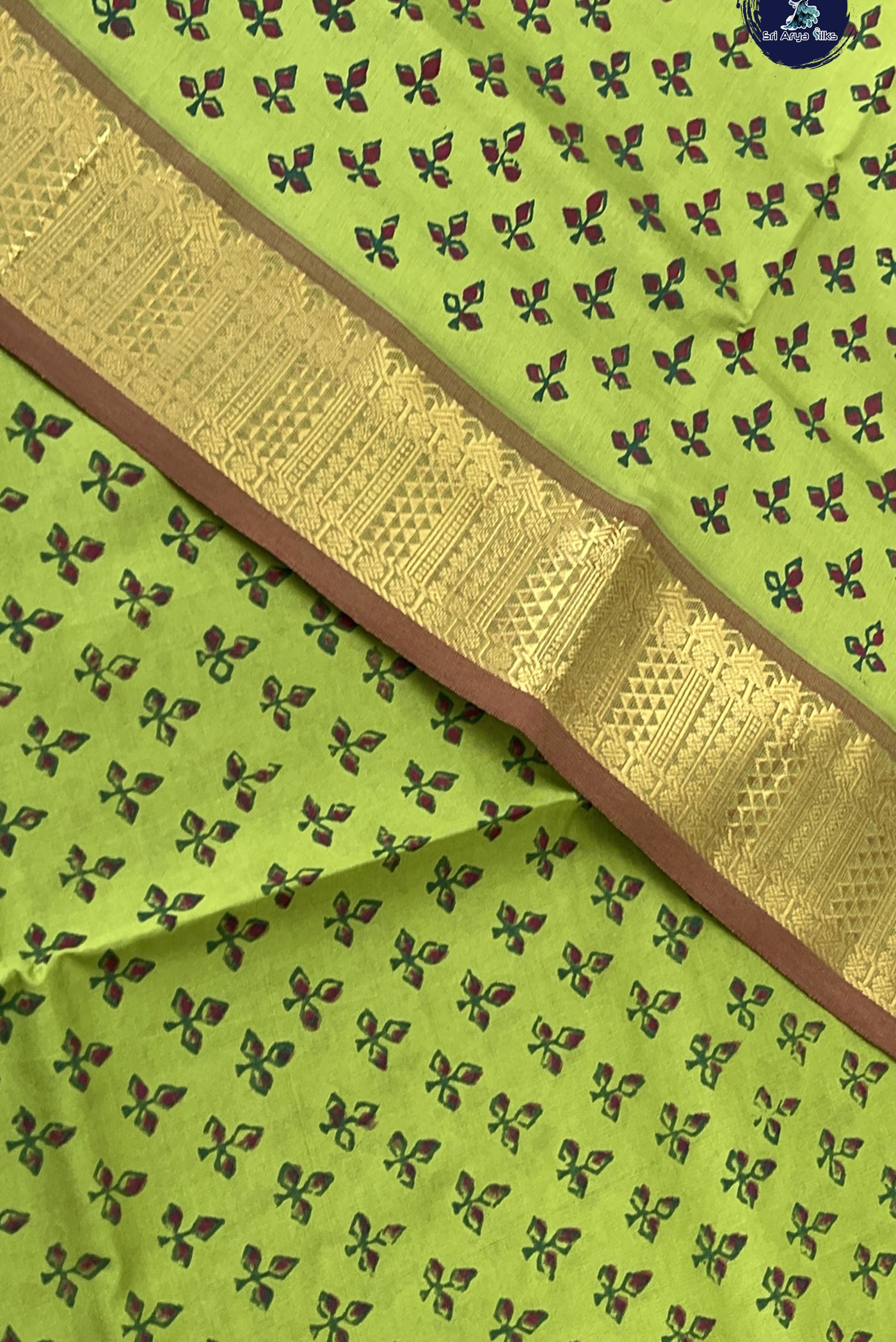 Light Green Kanchi Semi Silk Cotton Saree With Printed Pattern