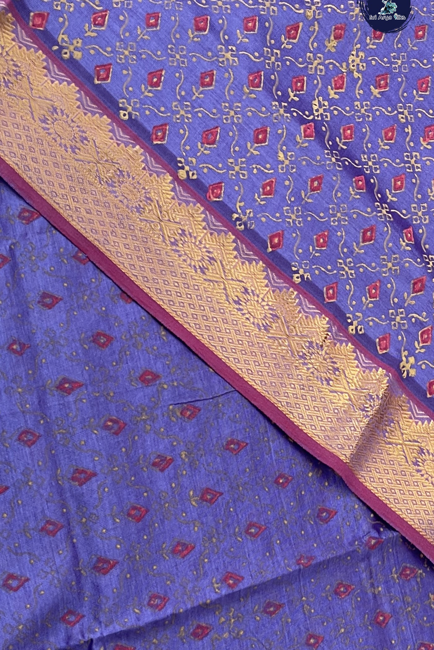 Lavender Kanchi Semi Silk Cotton Saree With Printed Pattern