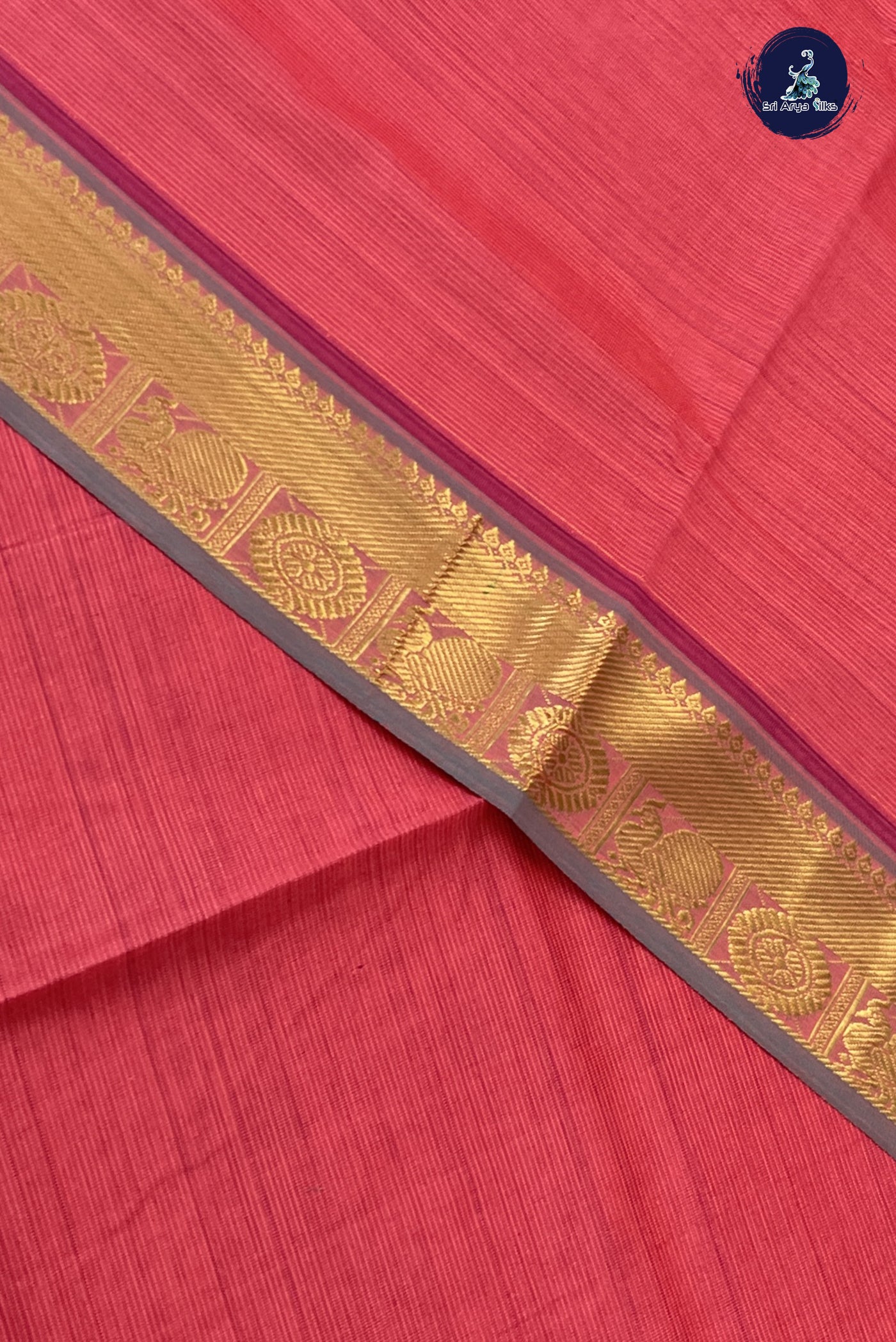Peach Pink Kanchi Semi Silk Cotton Saree With Vaira Oosi Pattern