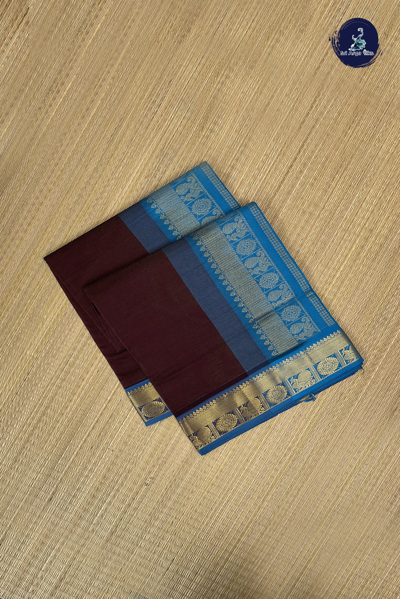 Brown Kanchi Semi Silk Cotton Saree With Vaira Oosi Pattern