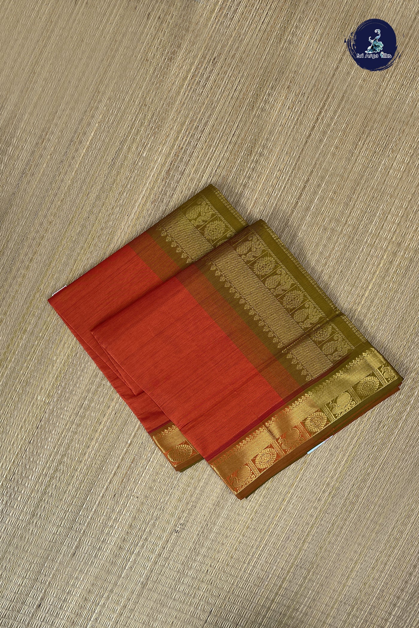 Orange Kanchi Semi Silk Cotton Saree With Vaira Oosi Pattern