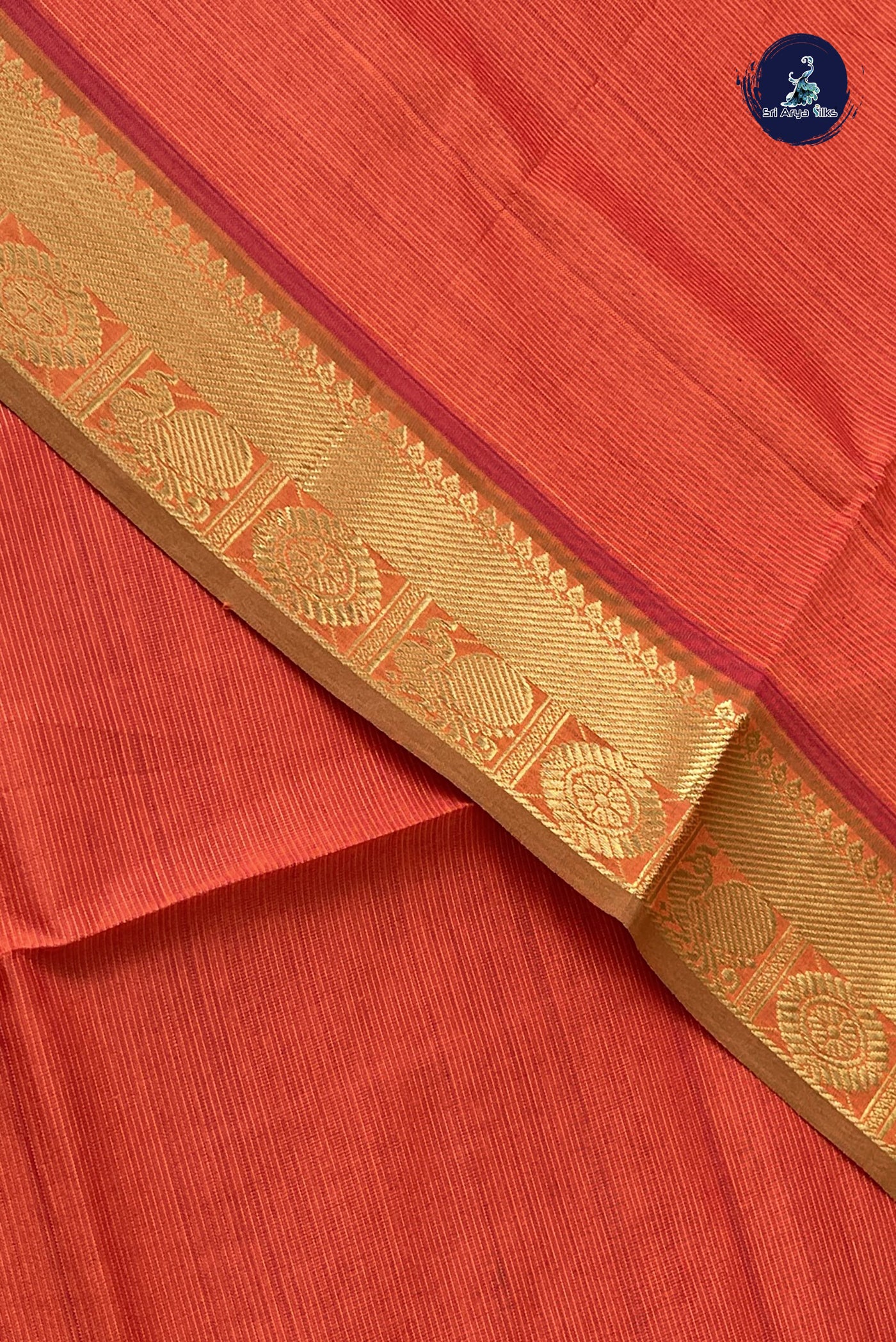 Orange Kanchi Semi Silk Cotton Saree With Vaira Oosi Pattern