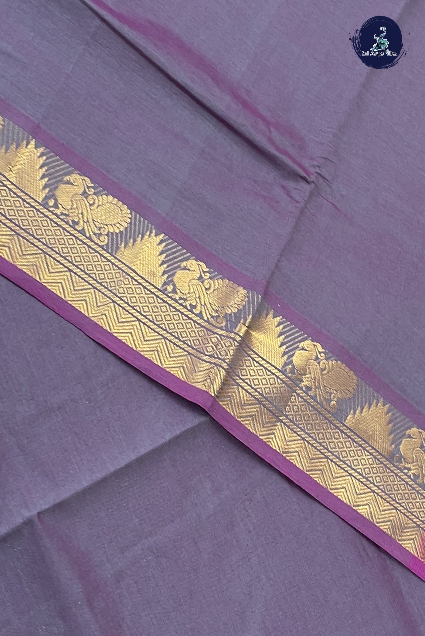 Dual Tone Grey Kanchi Semi Silk Cotton Saree With Plain Pattern