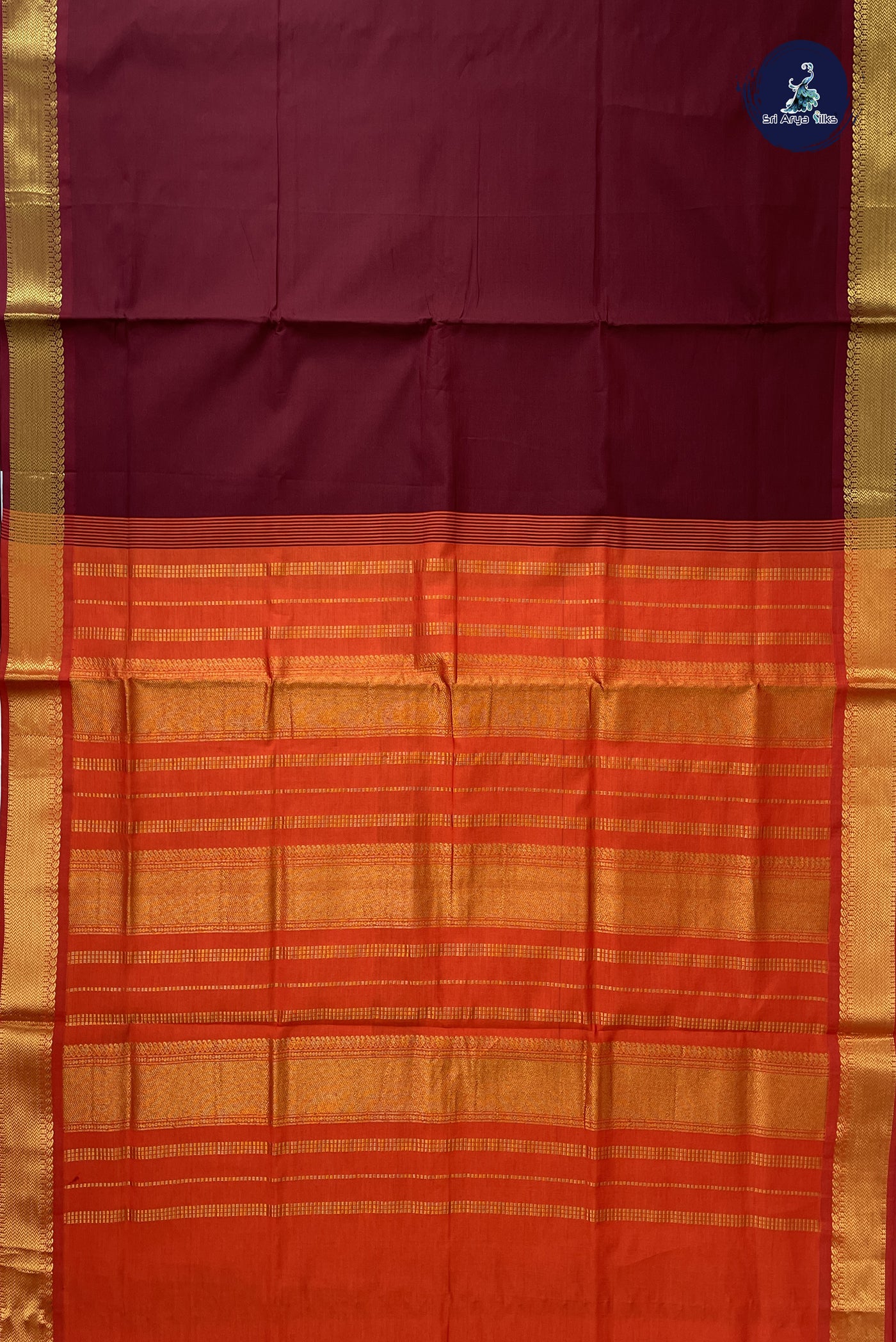 Brown Kanchi Semi Silk Cotton Saree With Plain Pattern