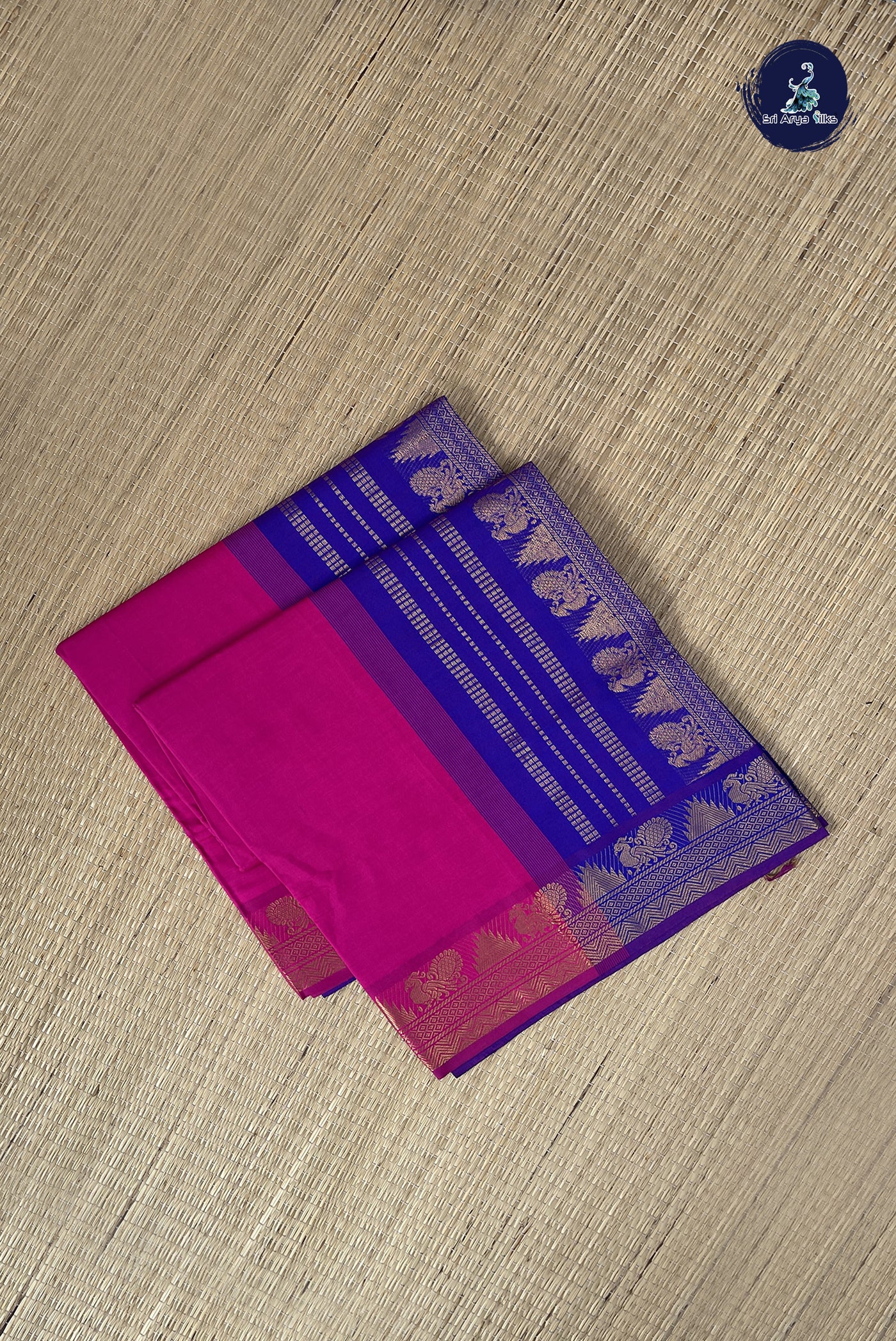 Pink Kanchi Semi Silk Cotton Saree With Plain Pattern