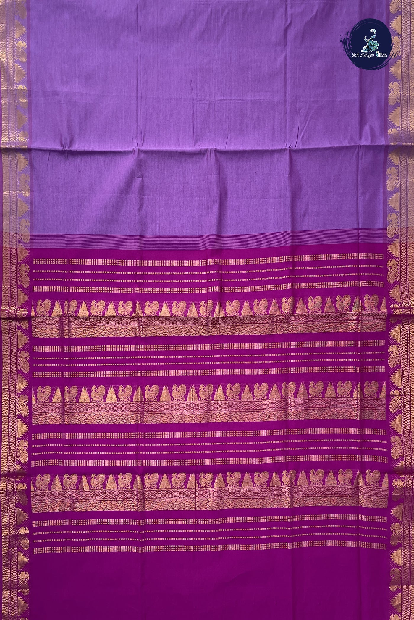 Lavender Kanchi Semi Silk Cotton Saree With Plain Pattern