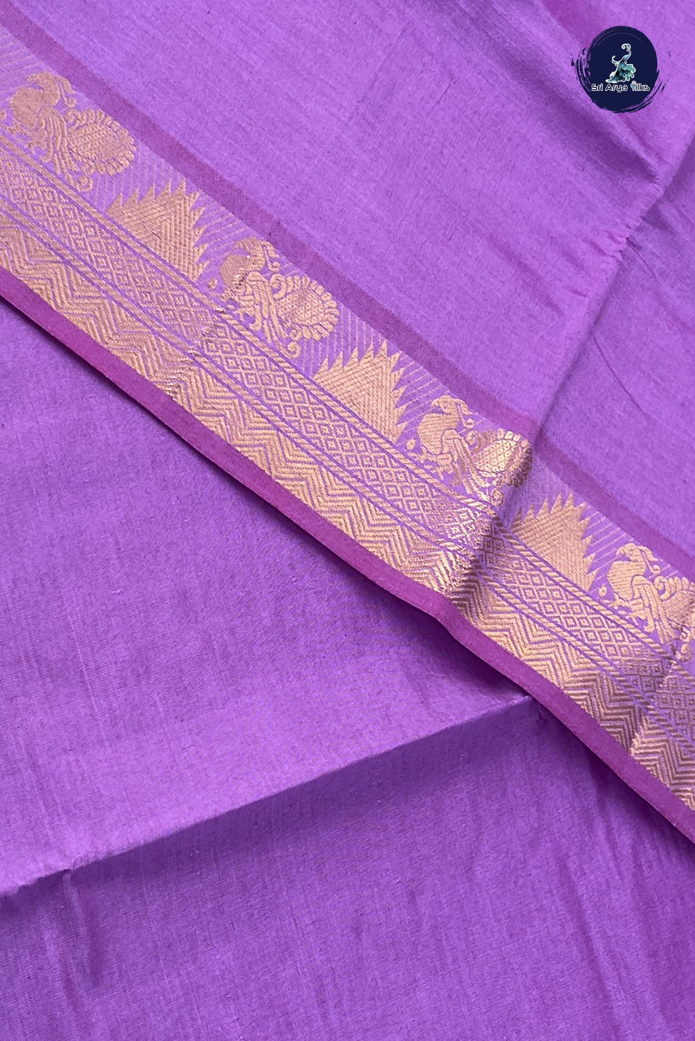 Lavender Kanchi Semi Silk Cotton Saree With Plain Pattern