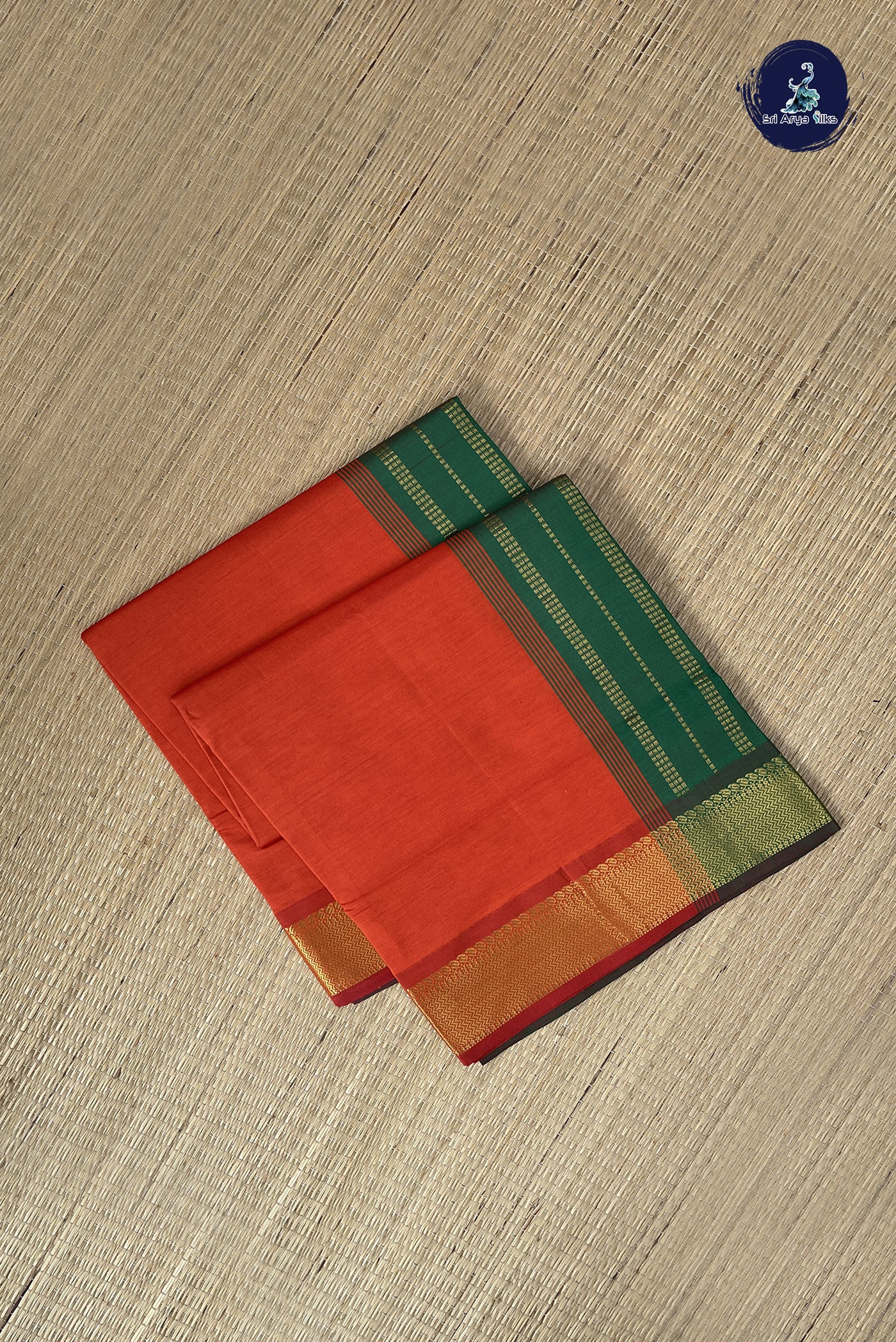 Orange Kanchi Semi Silk Cotton Saree With Plain Pattern