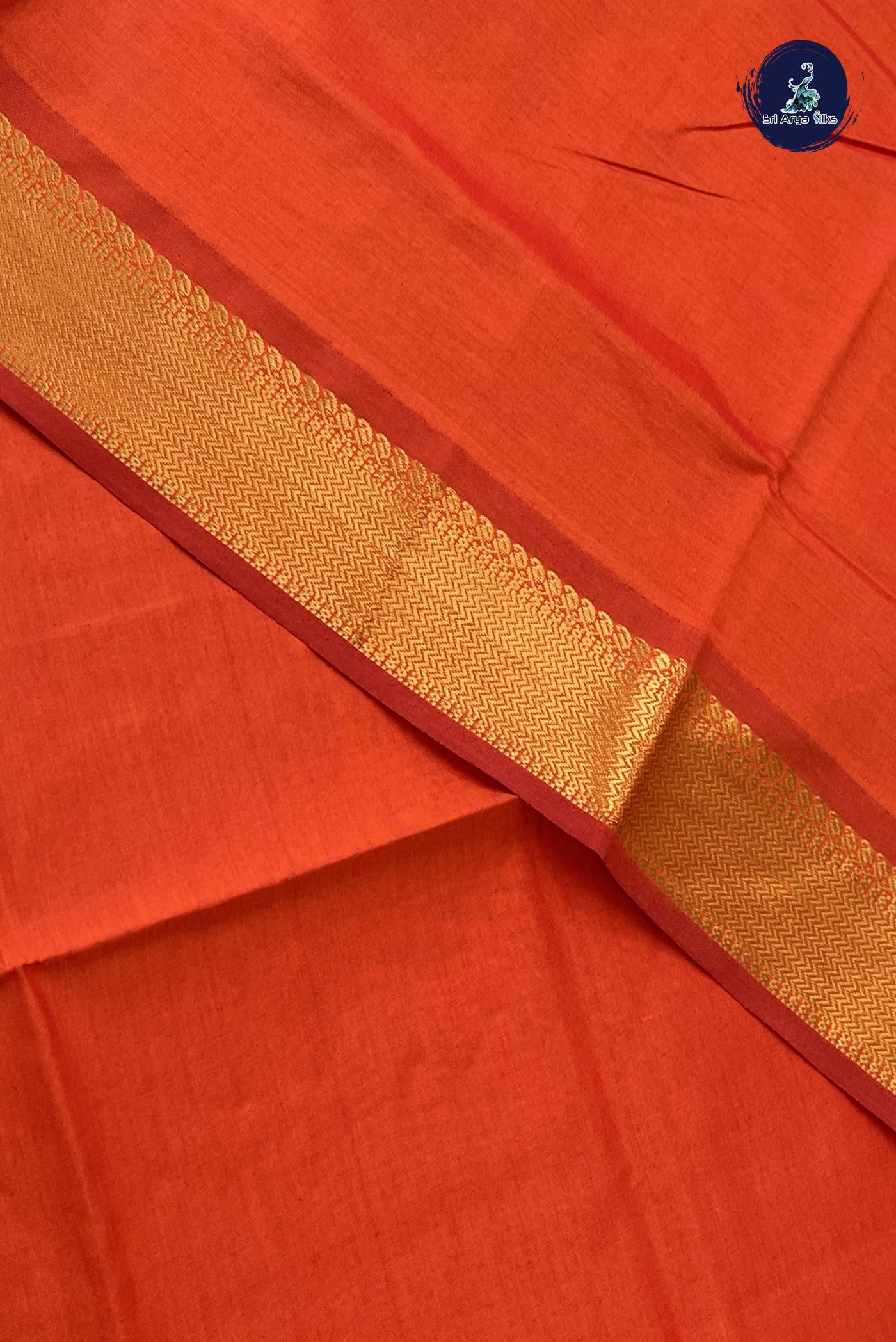 Orange Kanchi Semi Silk Cotton Saree With Plain Pattern