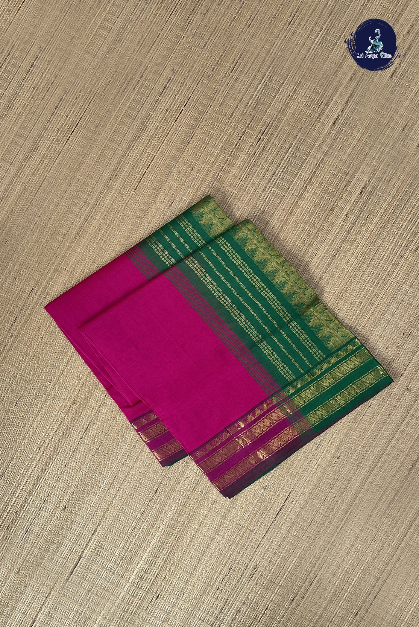 Pink Kanchi Semi Silk Cotton Saree With Plain Pattern