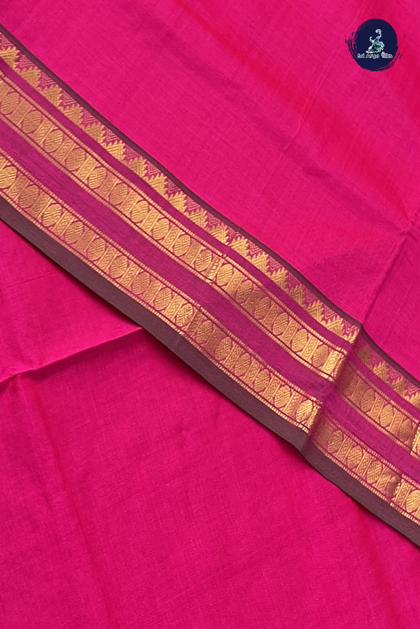Pink Kanchi Semi Silk Cotton Saree With Plain Pattern