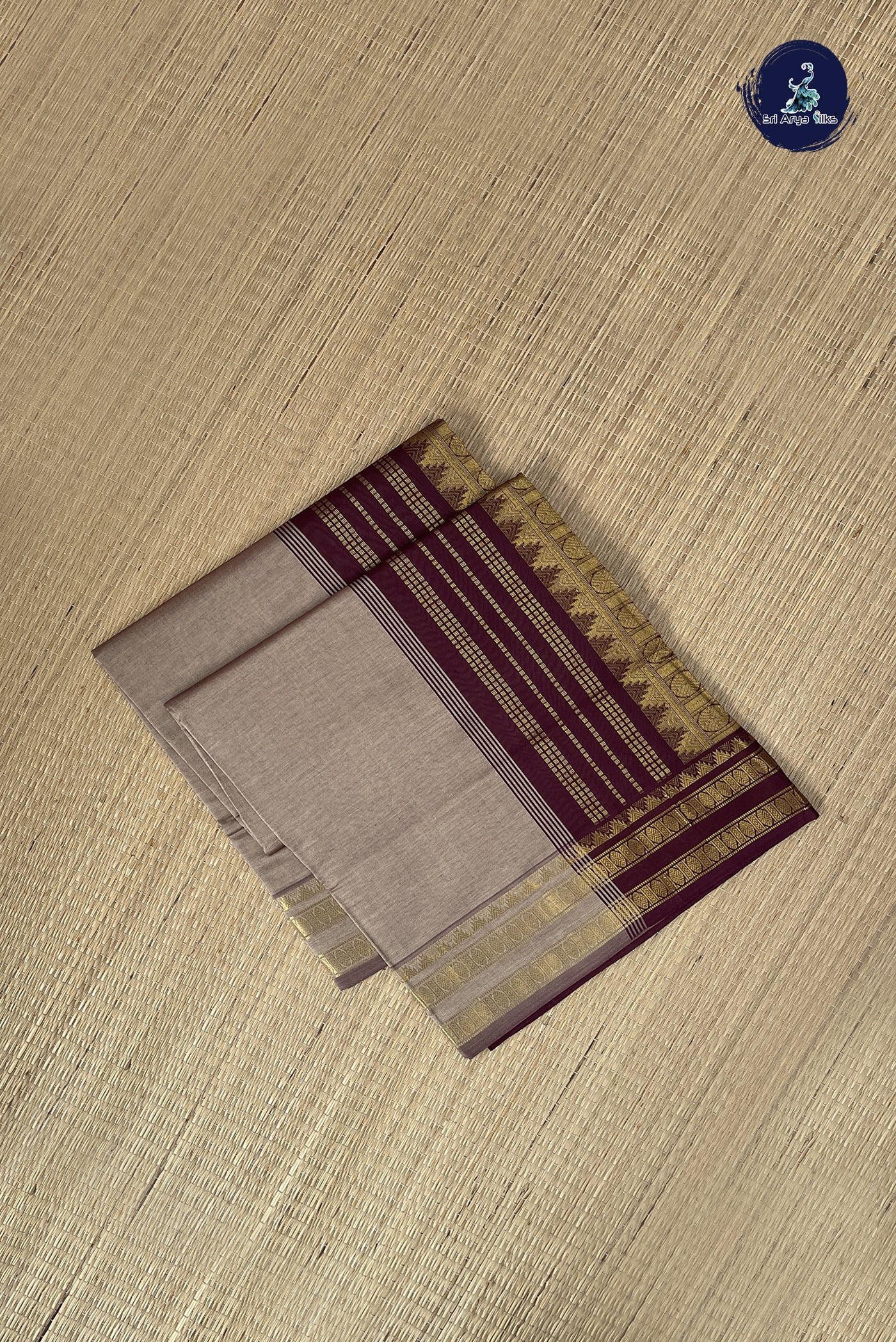 Light Brown Kanchi Semi Silk Cotton Saree With Plain Pattern