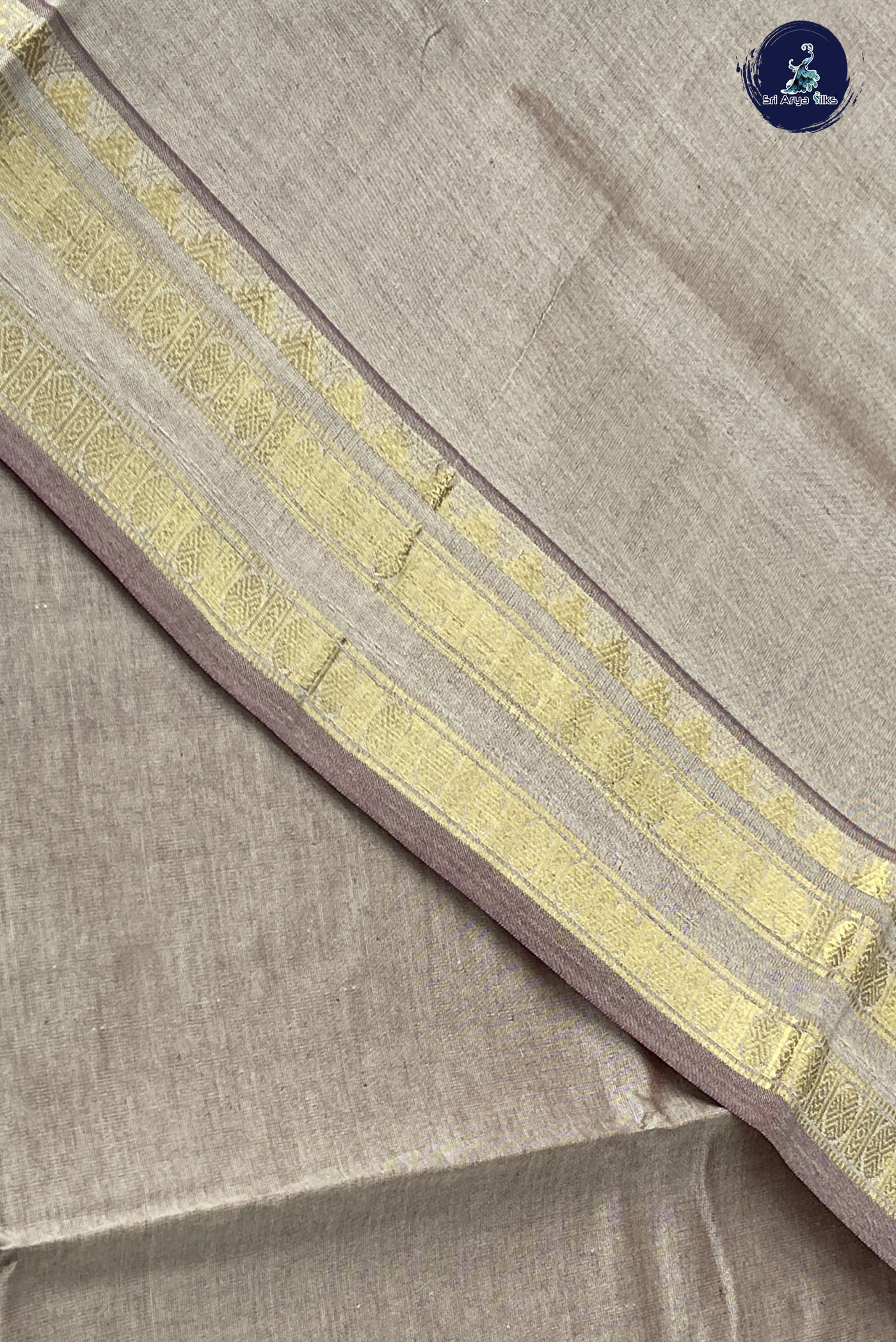 Light Brown Kanchi Semi Silk Cotton Saree With Plain Pattern