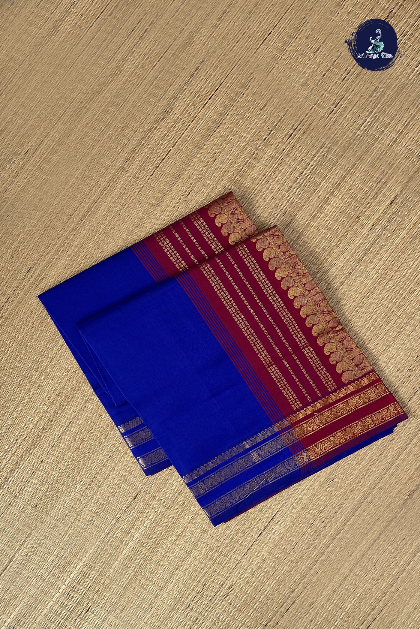 MS Blue Kanchi Semi Silk Cotton Saree With Plain Pattern