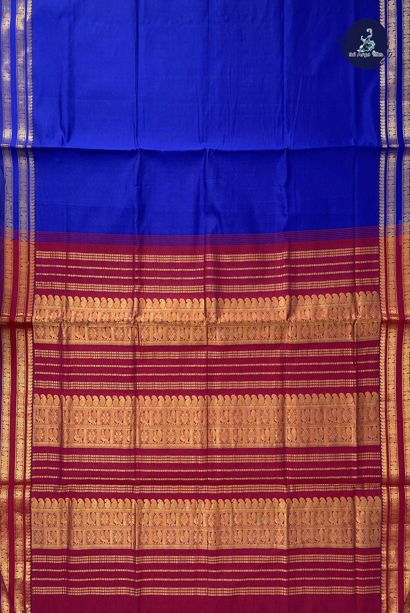 MS Blue Kanchi Semi Silk Cotton Saree With Plain Pattern