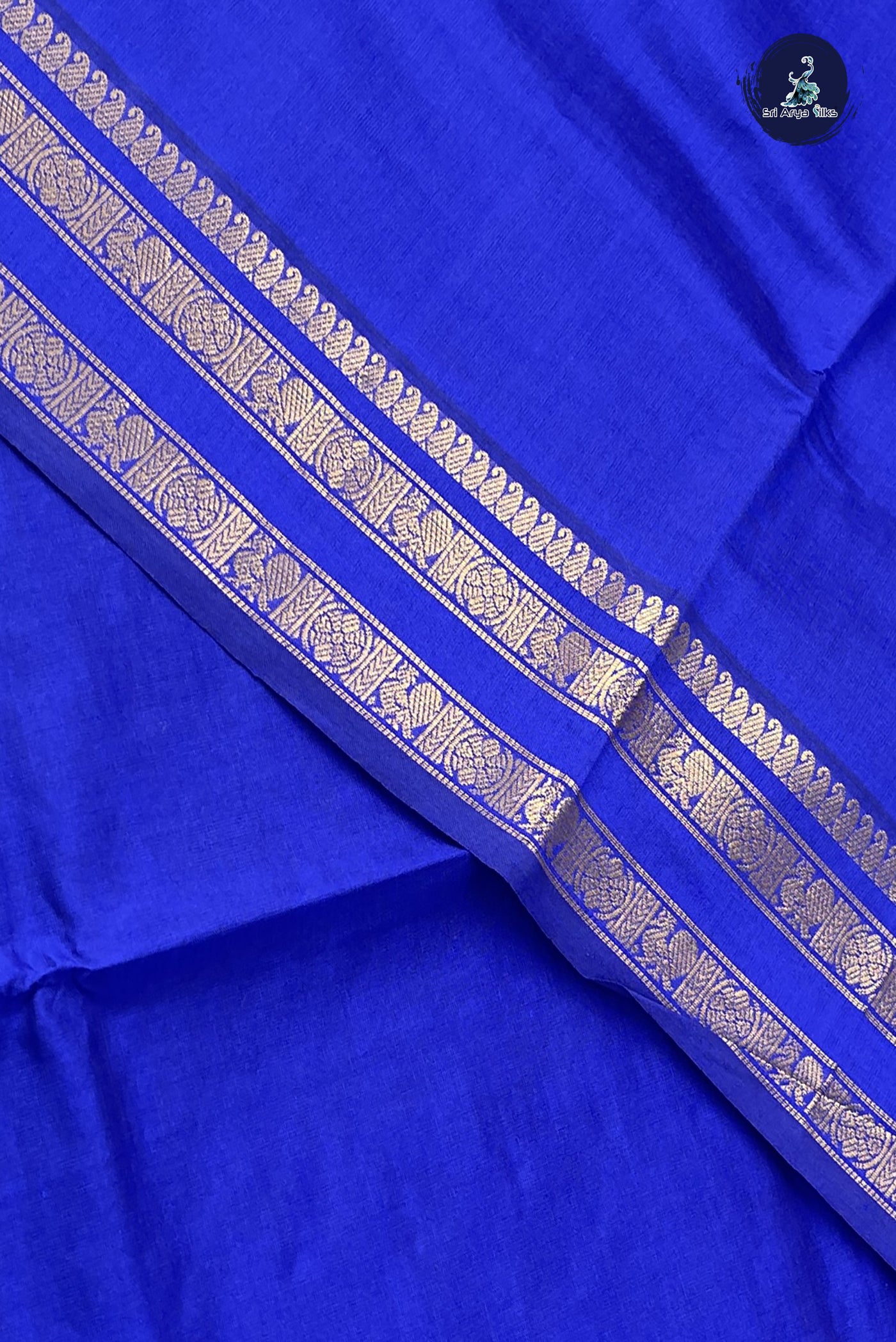 MS Blue Kanchi Semi Silk Cotton Saree With Plain Pattern