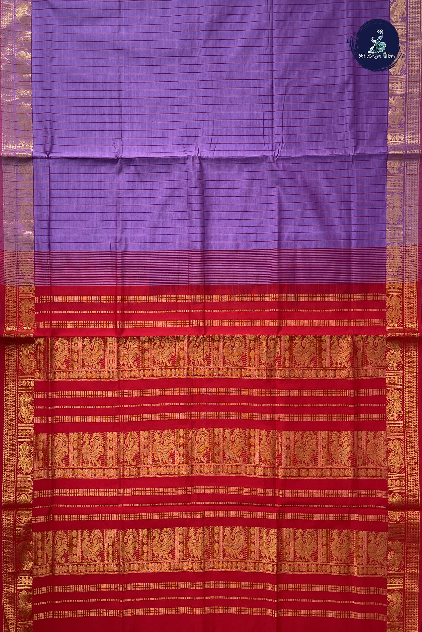 Lavender Kanchi Semi Silk Cotton Saree With Checked Pattern