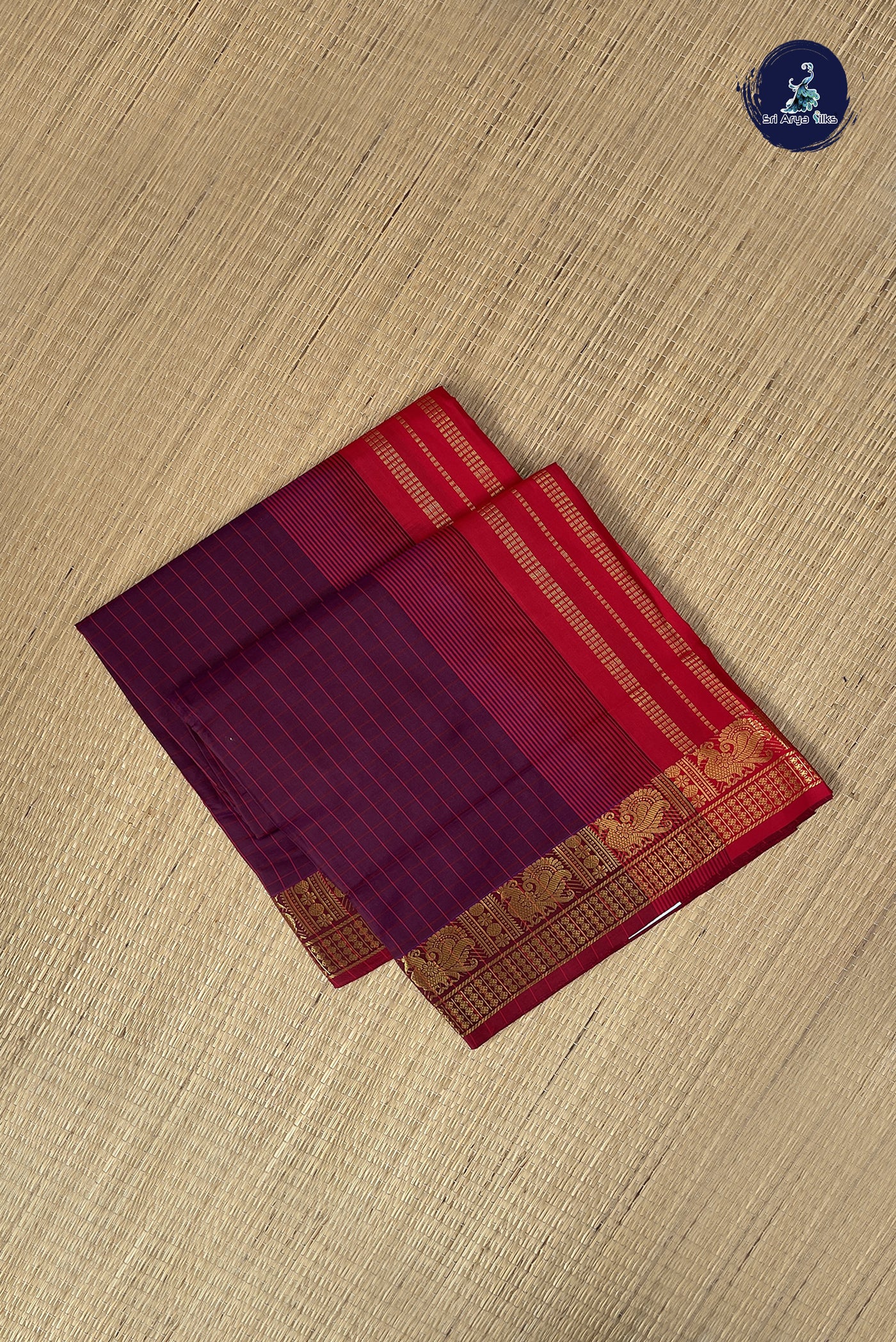 Dual Tone Brown Kanchi Semi Silk Cotton Saree With Checked Pattern