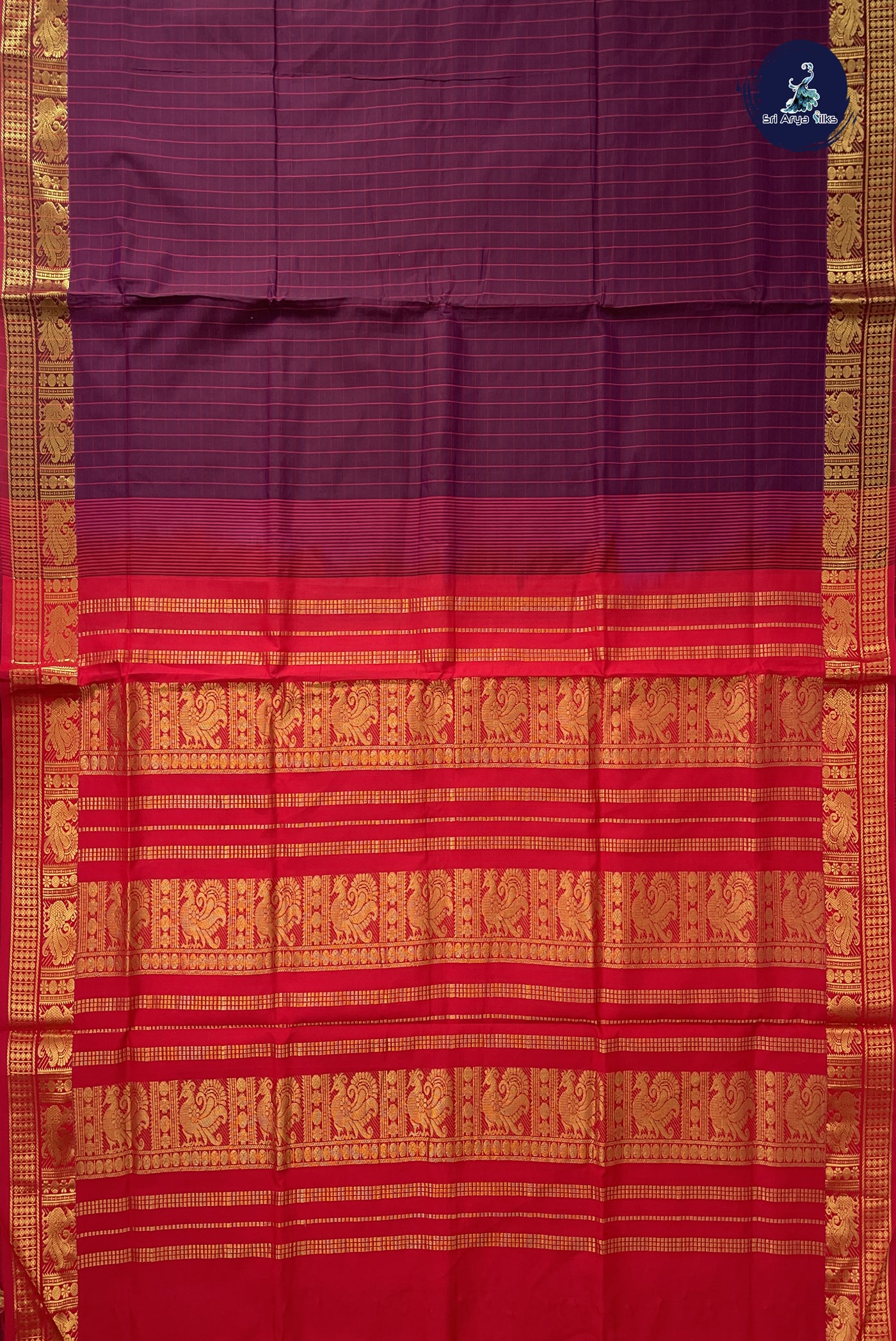 Dual Tone Brown Kanchi Semi Silk Cotton Saree With Checked Pattern
