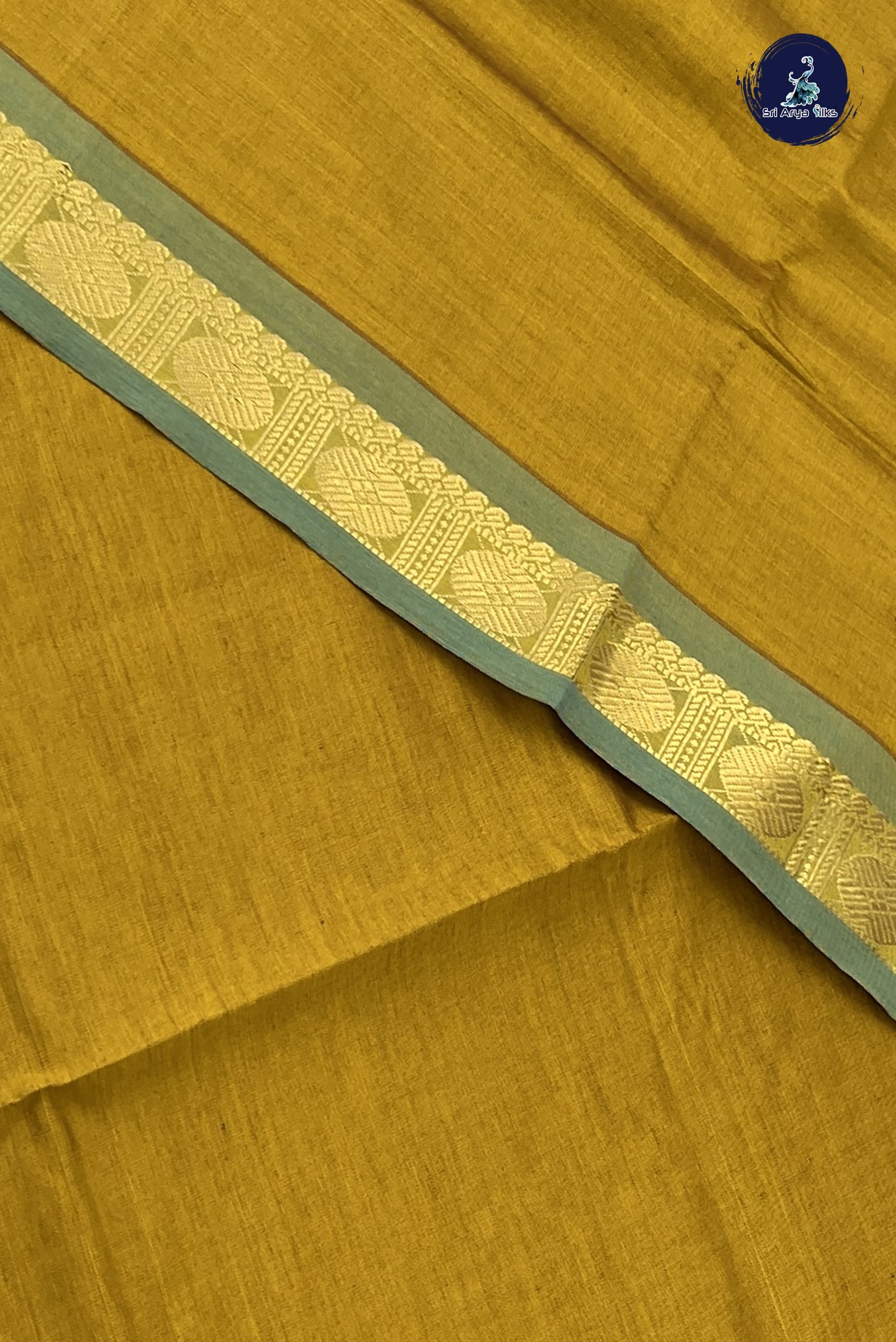 Golden Mustard Kanchi Semi Silk Cotton Saree With Plain Pattern