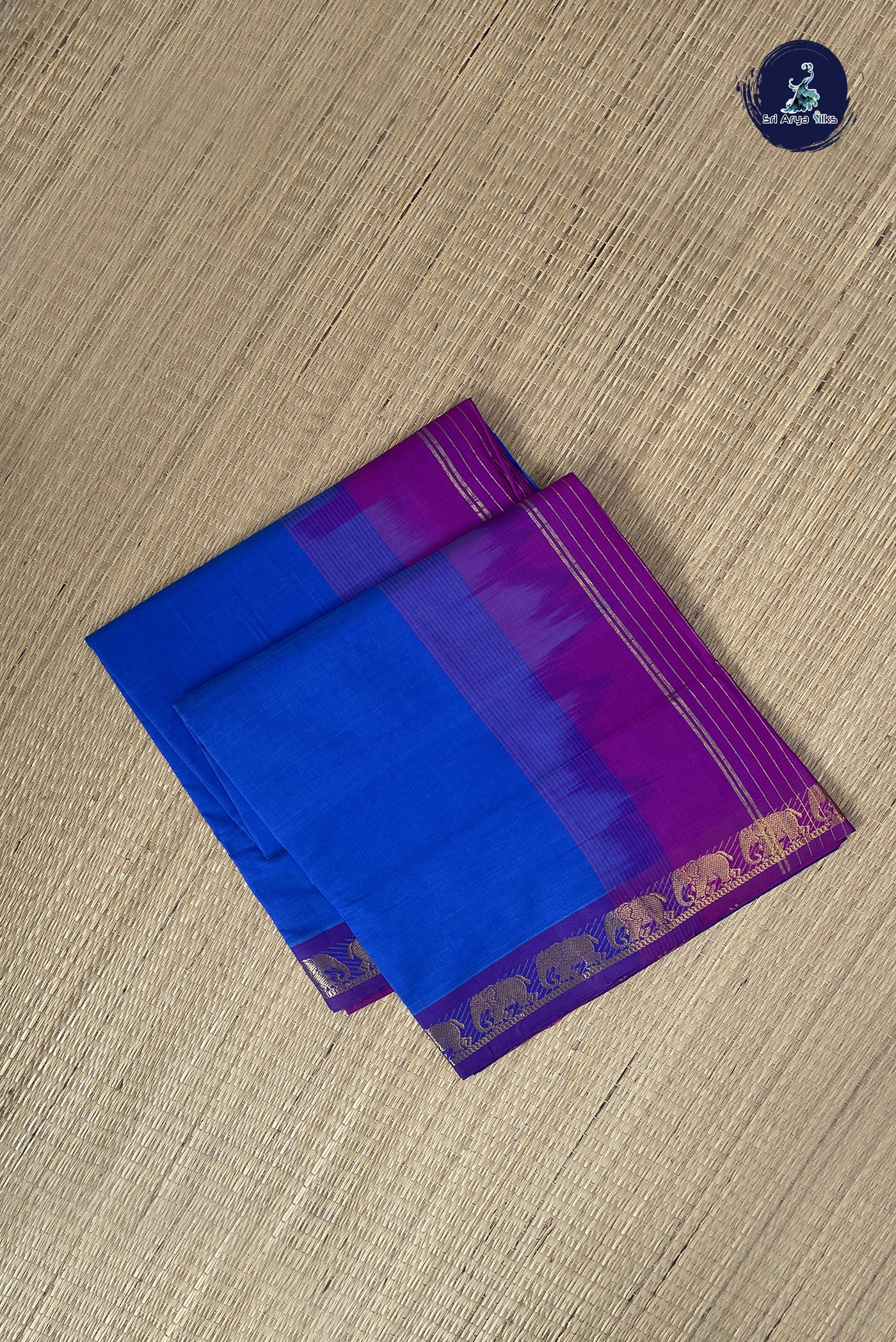 Blue Kanchi Semi Silk Cotton Saree With Plain Pattern