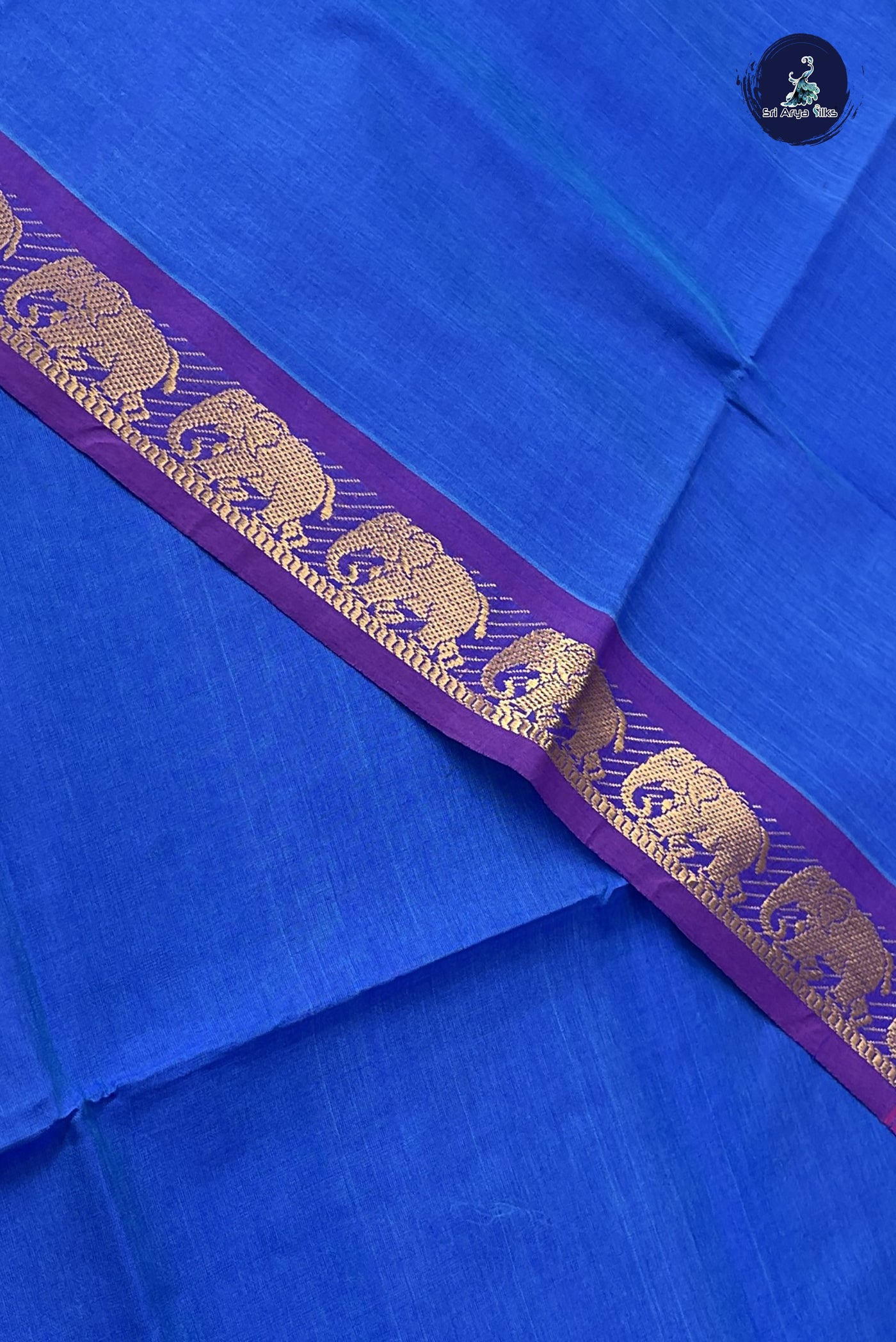 Blue Kanchi Semi Silk Cotton Saree With Plain Pattern