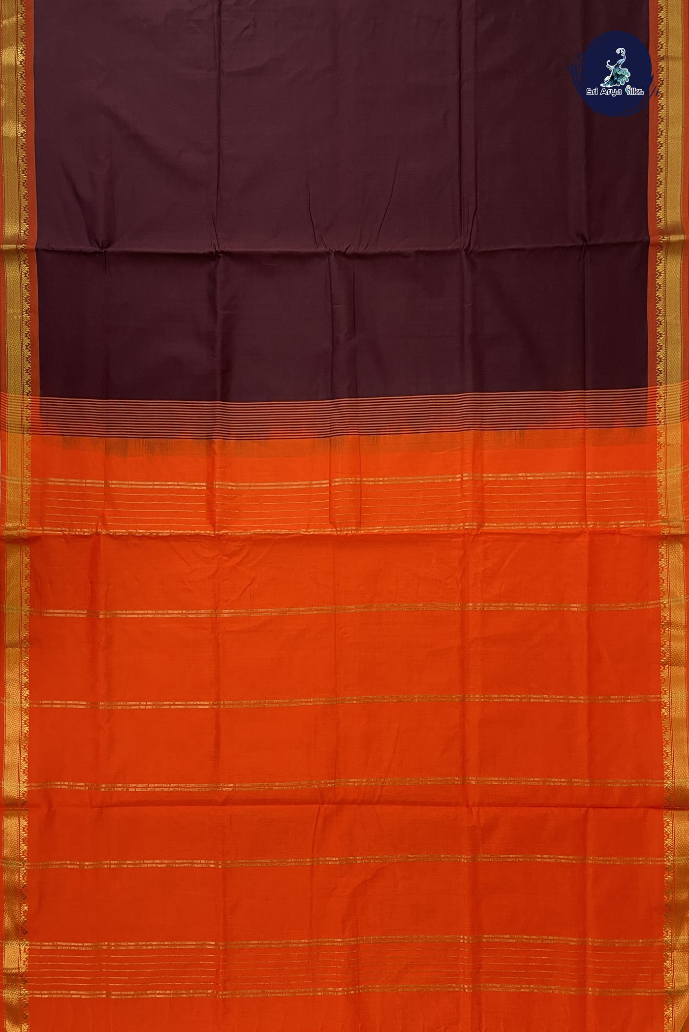 Brown Kanchi Semi Silk Cotton Saree With Plain Pattern
