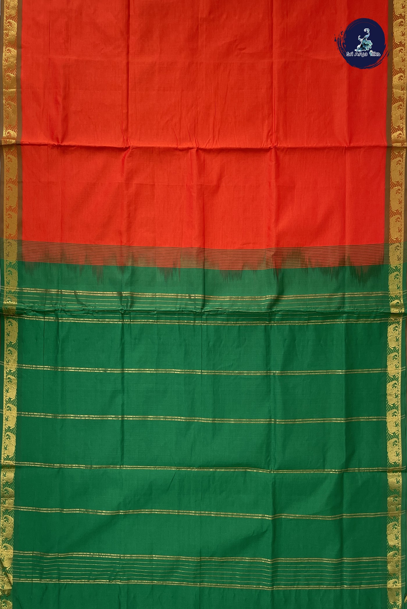 Orange Kanchi Semi Silk Cotton Saree With Plain Pattern