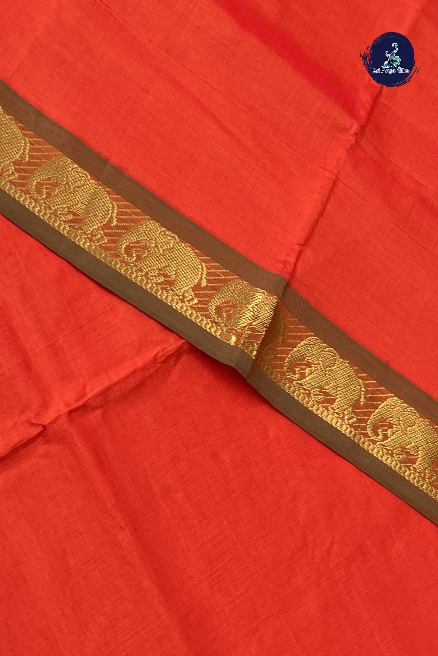 Orange Kanchi Semi Silk Cotton Saree With Plain Pattern