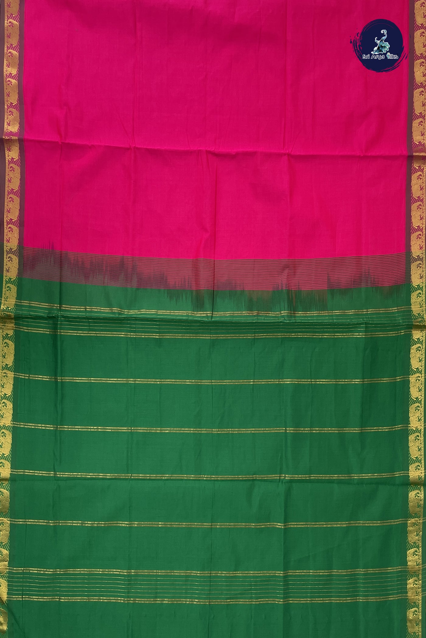 Pink Kanchi Semi Silk Cotton Saree With Plain Pattern