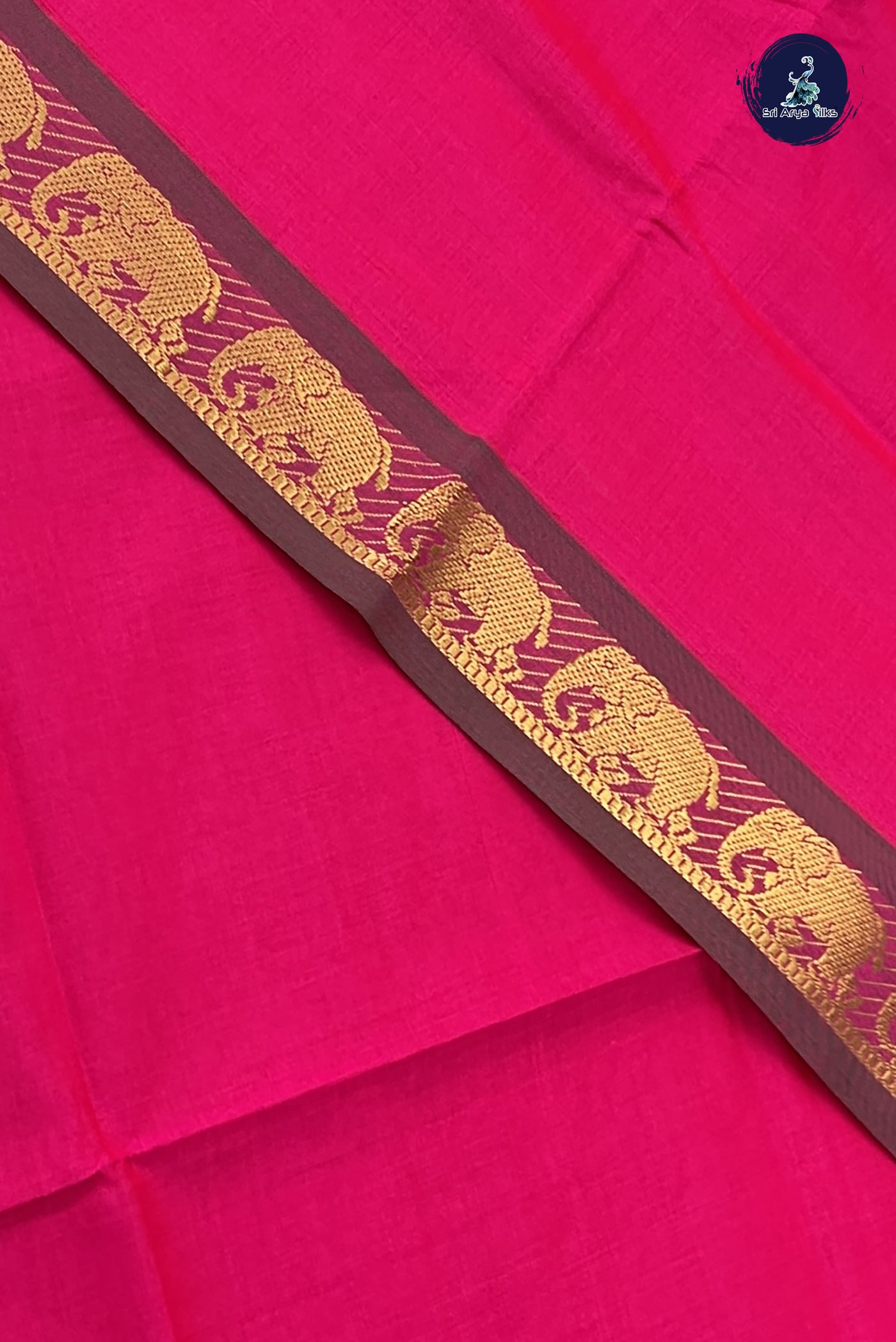 Pink Kanchi Semi Silk Cotton Saree With Plain Pattern