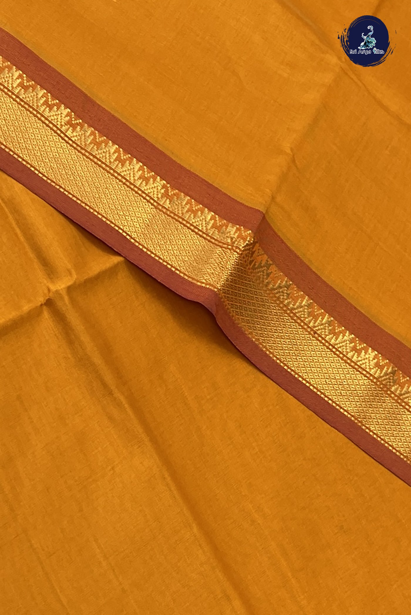 Mustard Kanchi Semi Silk Cotton Saree With Plain Pattern